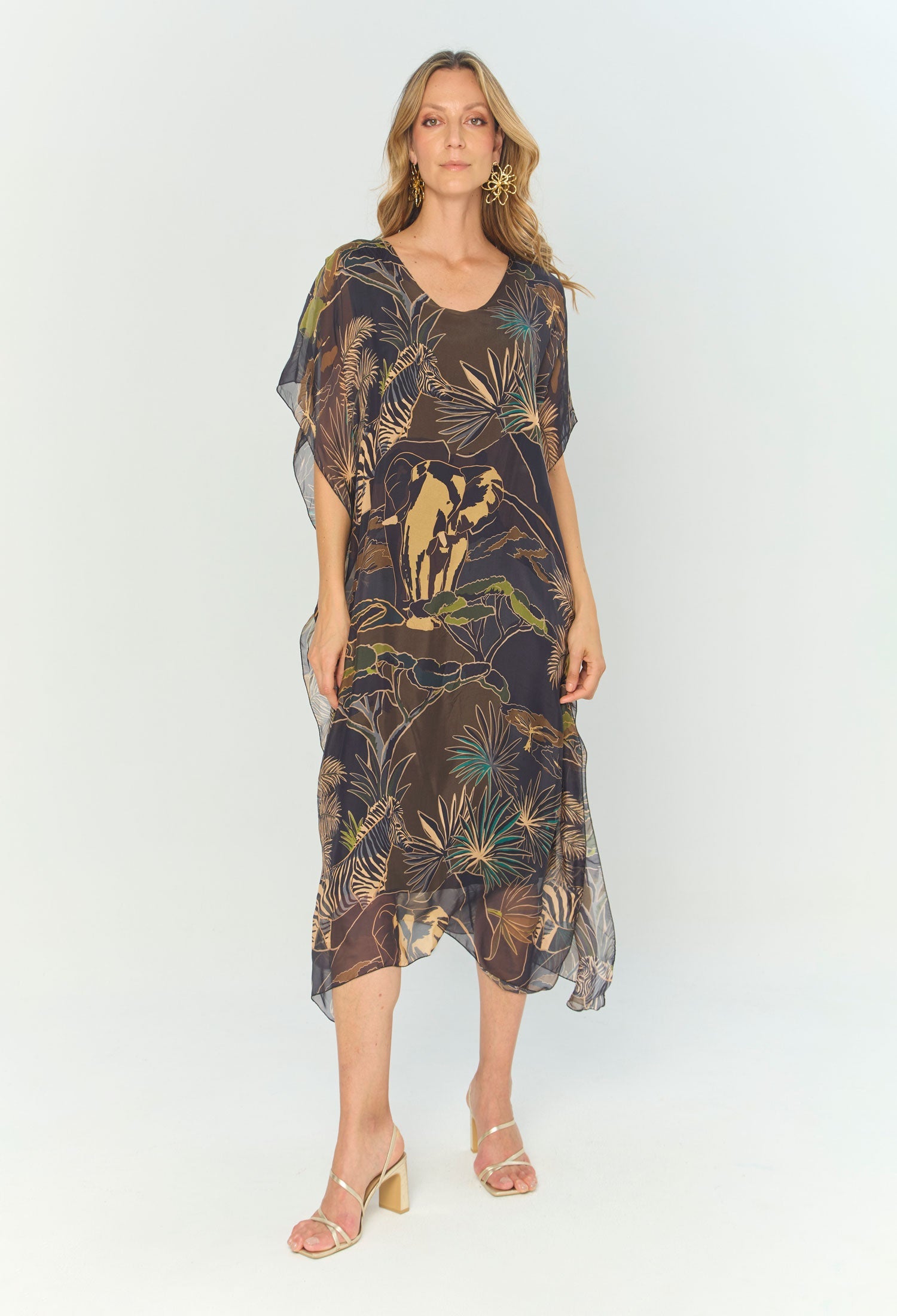 Vestido Midi Seda Estampado