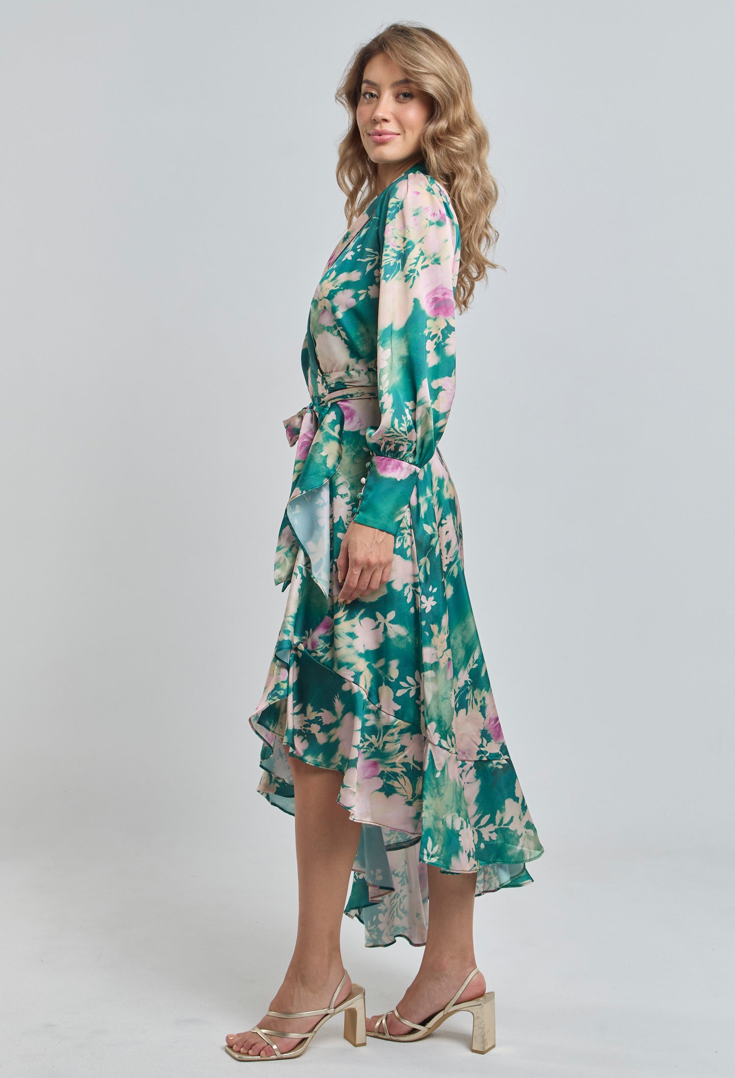 Vestido Largo Satín Flores - SALE