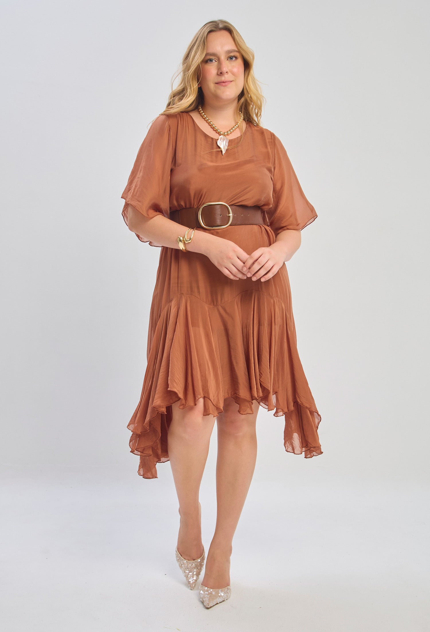 Vestido Seda Amplio Con Caída Mujer - BYBLA U / VINOTINTO VESTIDOS