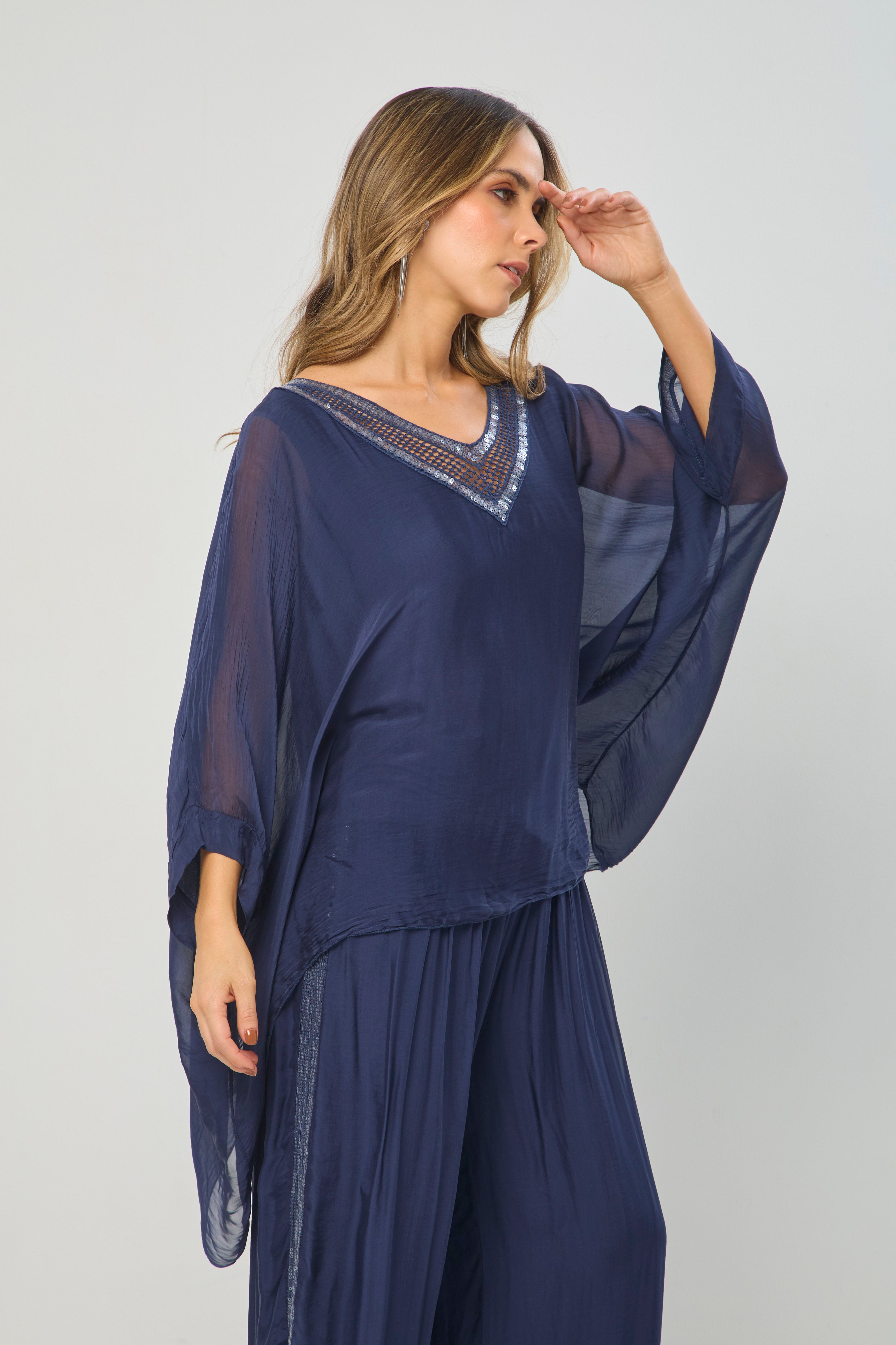 Blusa Seda V Lentejuelas