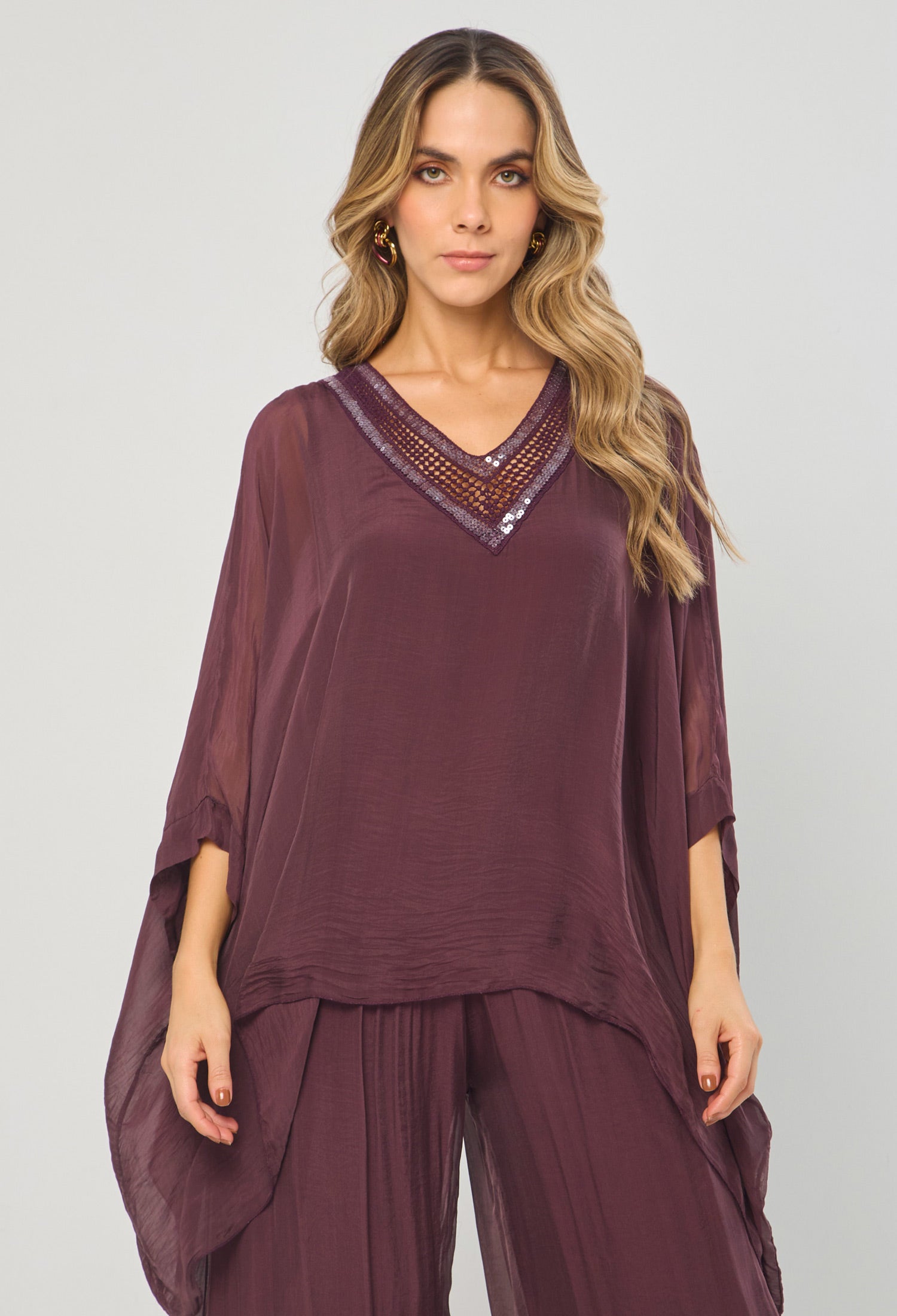 Blusa Seda V Lentejuelas