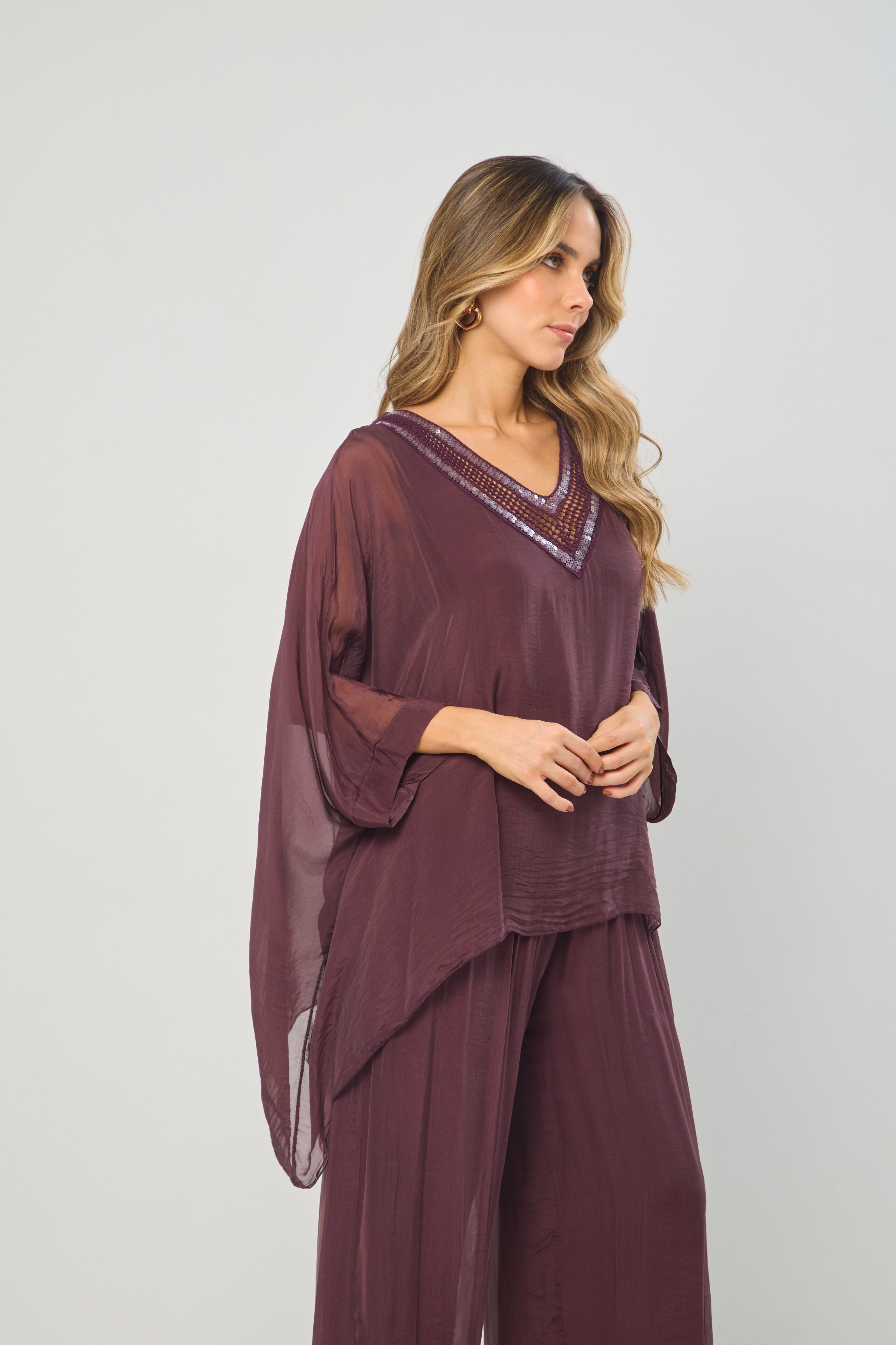 Blusa Seda V Lentejuelas