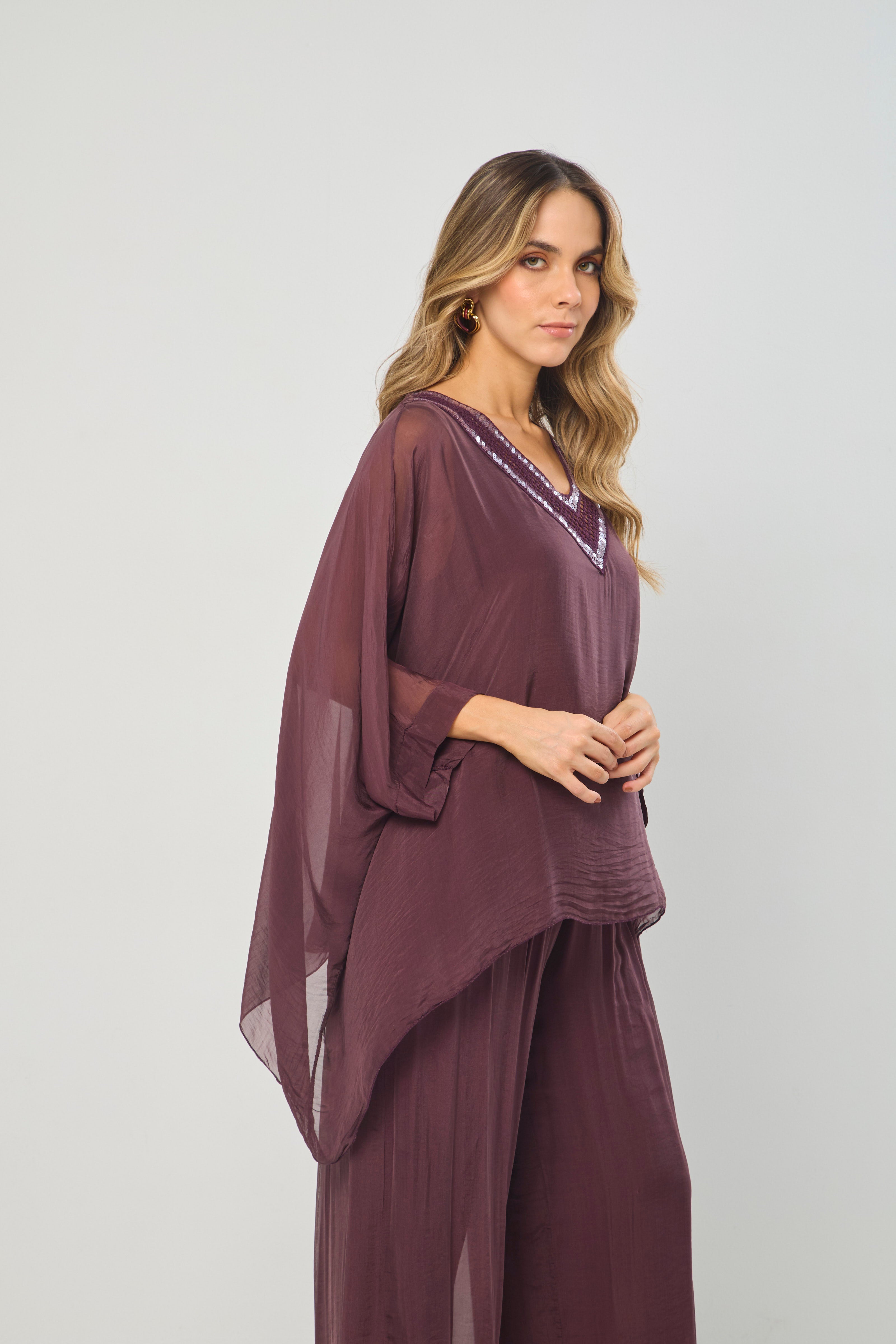 Blusa Seda V Lentejuelas