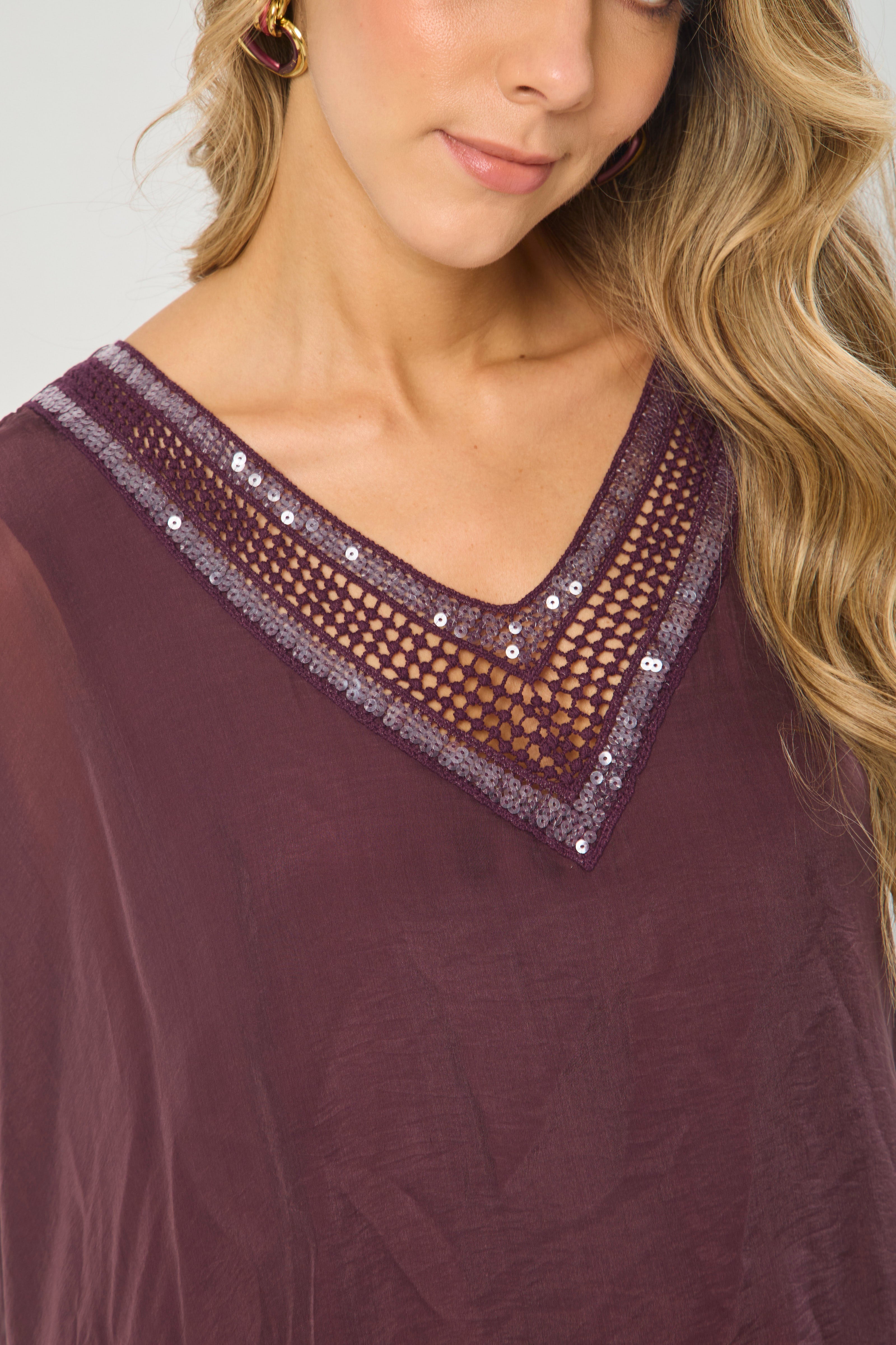 Blusa Seda V Lentejuelas