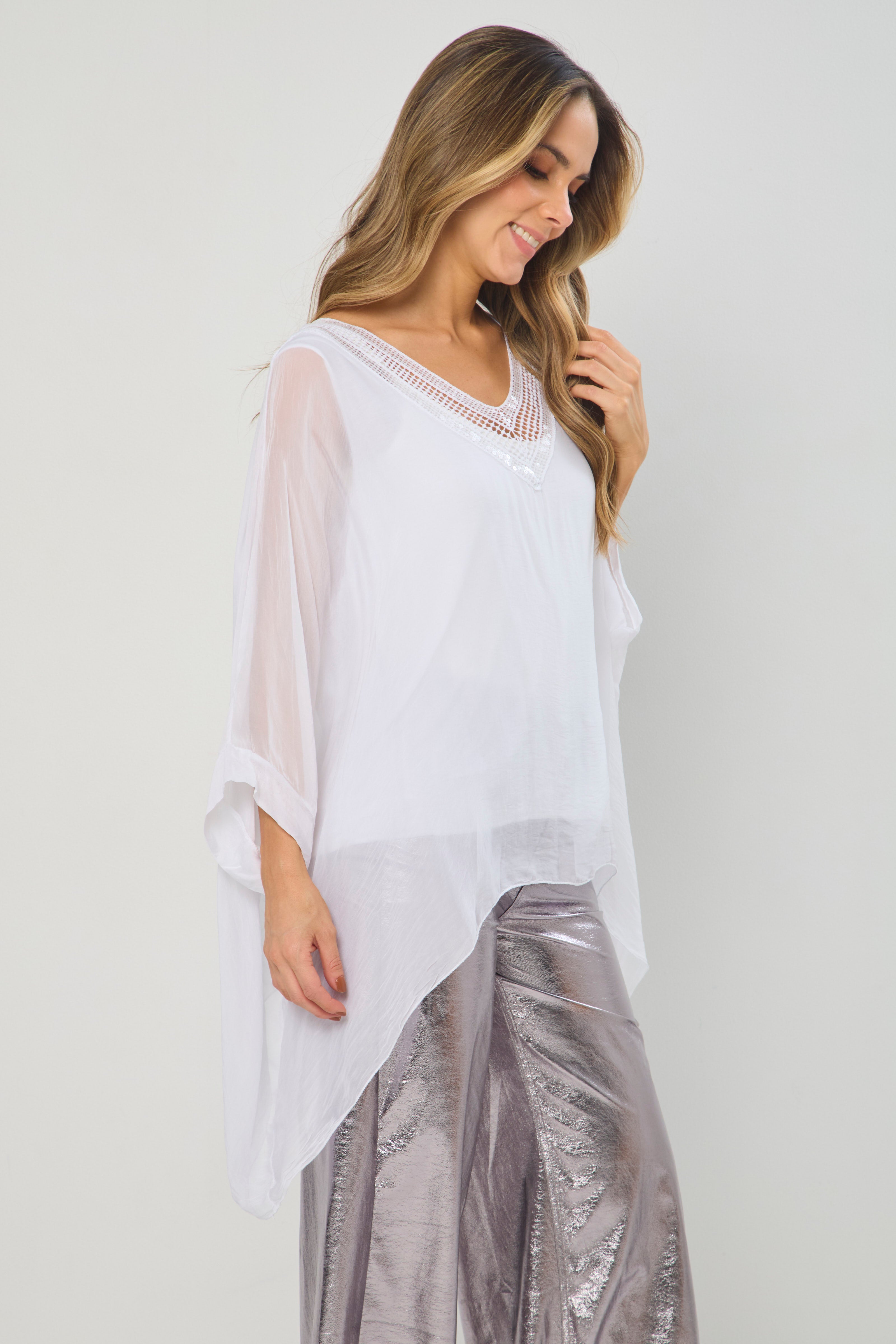 Blusa Seda V Lentejuelas