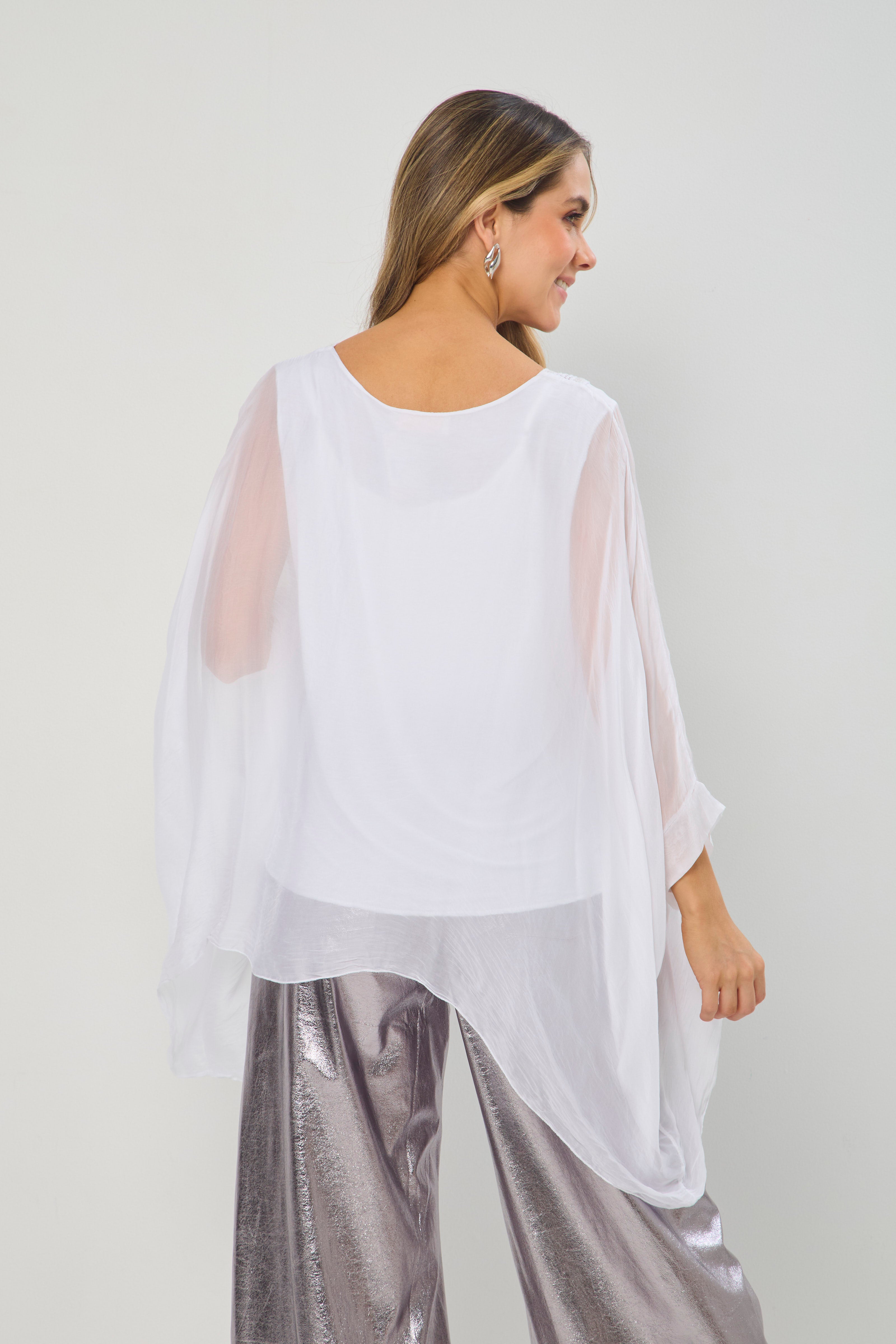 Blusa Seda V Lentejuelas