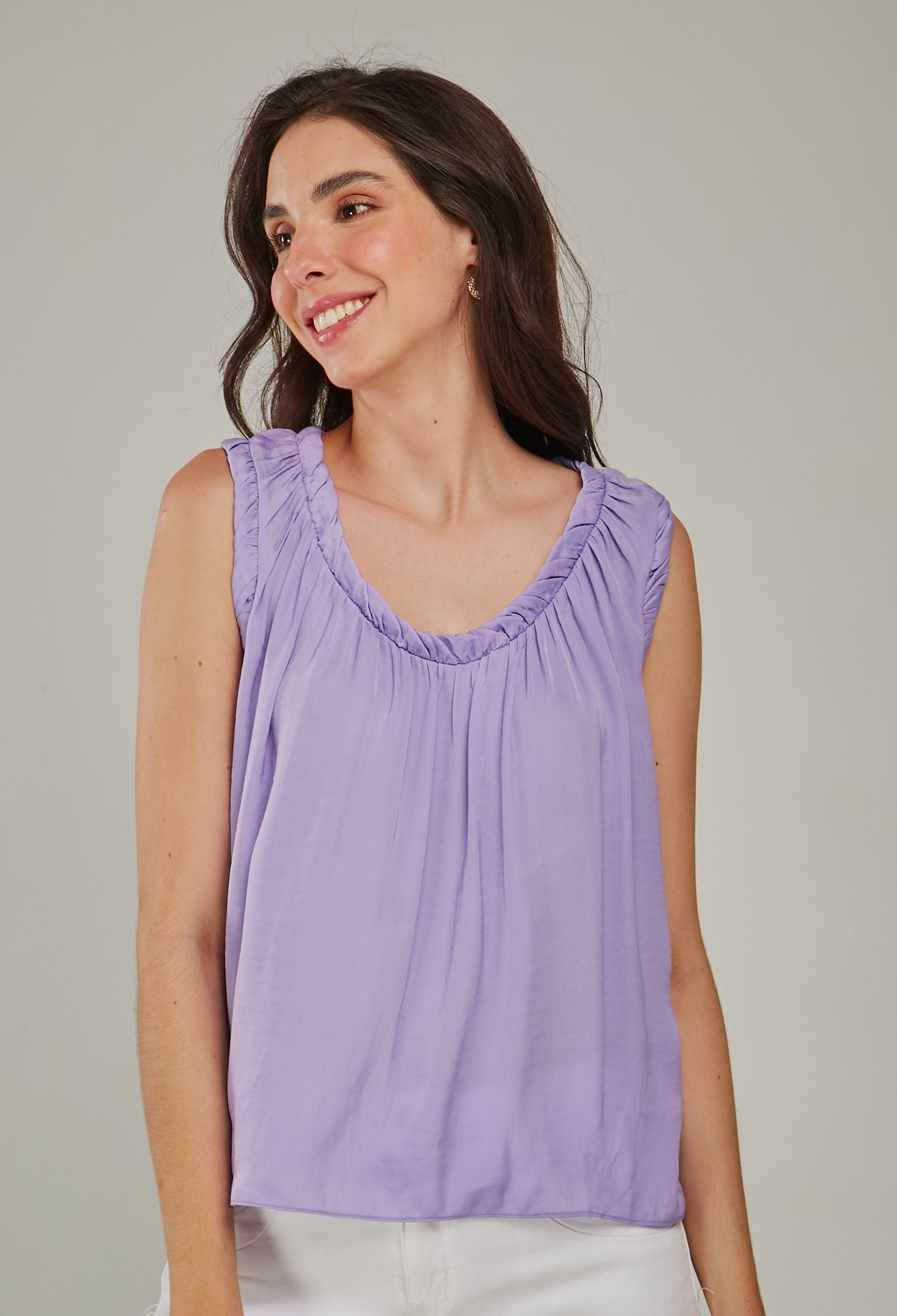 Blusa Satén Manga Corta Mujer - SALE - BYBLA S / BLANCOS BLUSA