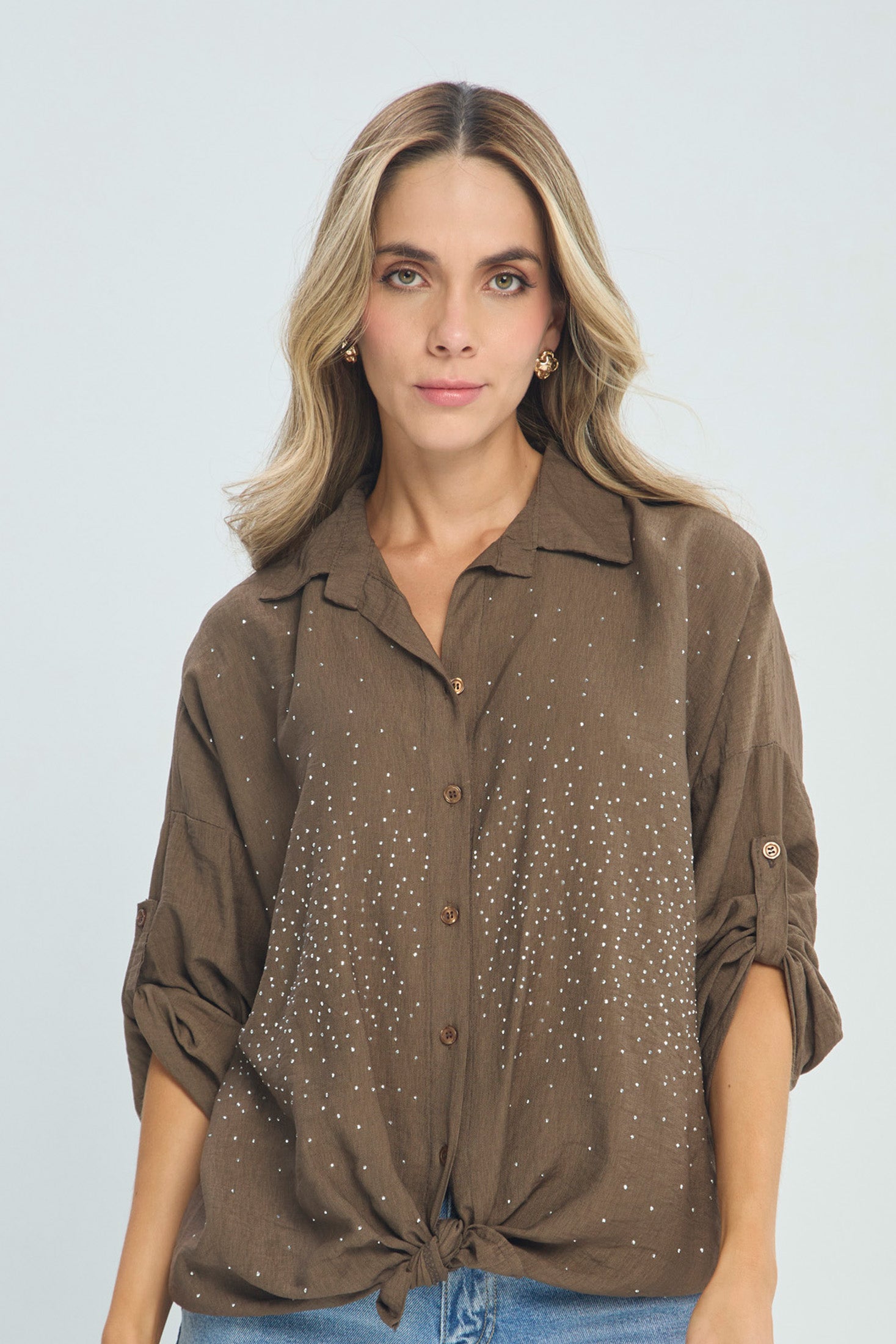 Camisa con Micro-pedrería - Outlet BYBLA Colombia