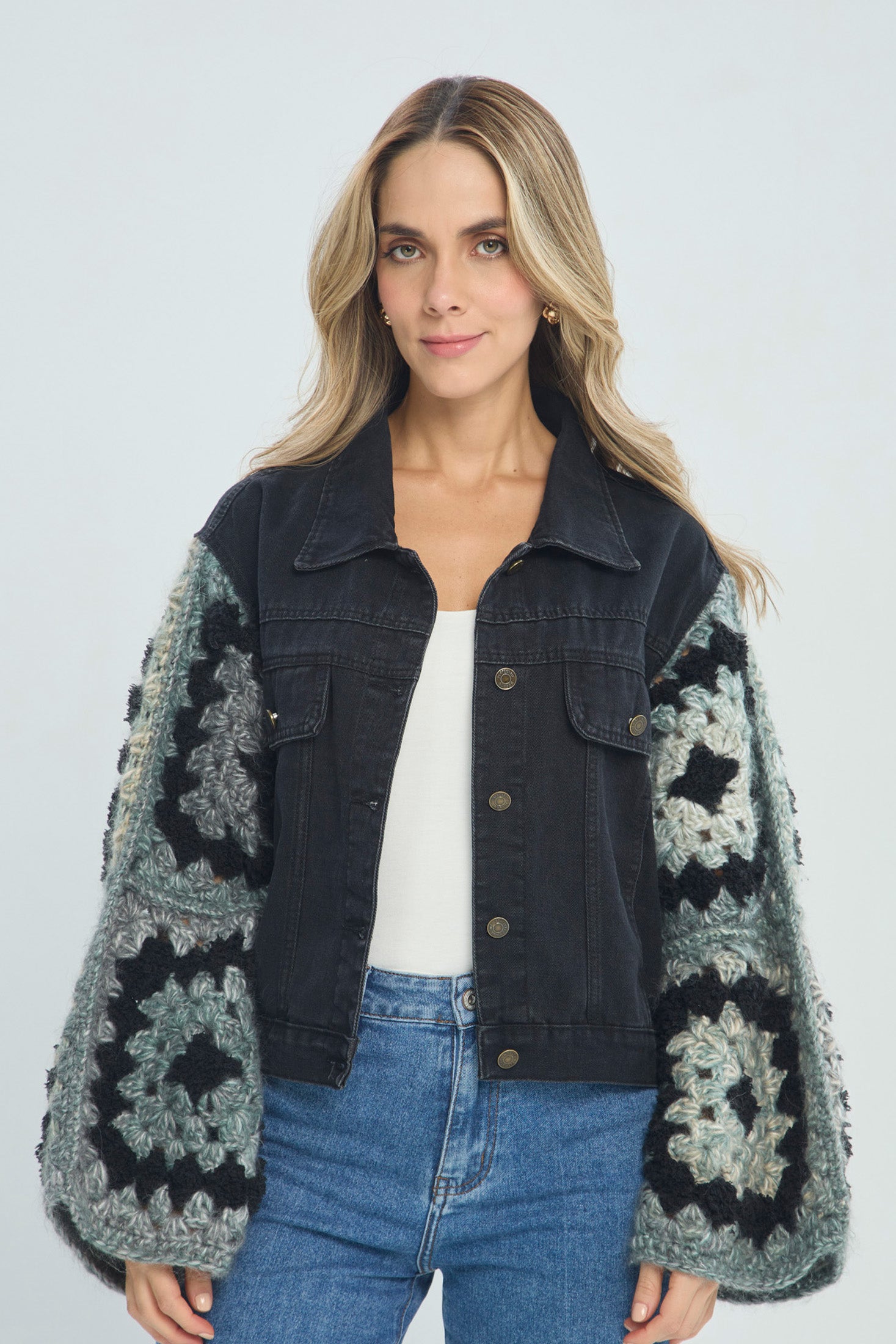 Chaqueta de Tweed con Mangas de Punto - Outlet BYBLA Colombia