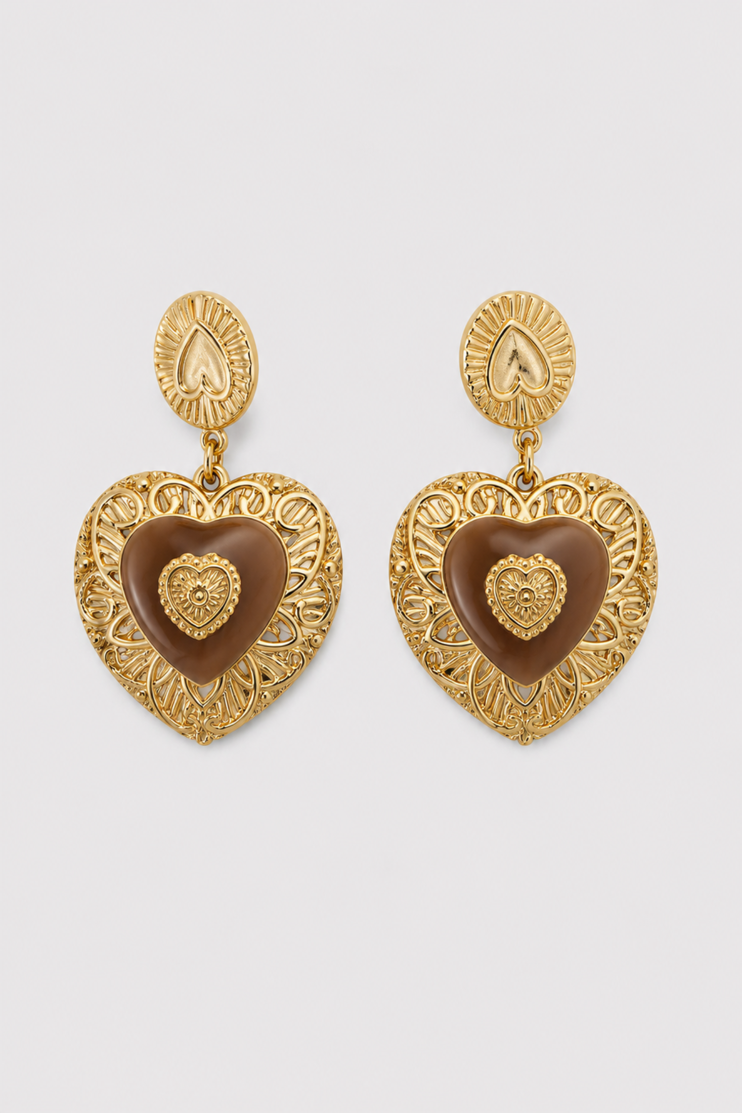 Aretes Corazón Filigrana Tostado