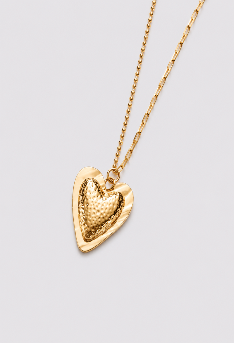 COLLAR CADENA COMBINADA DIJE CORAZÓN DORADO