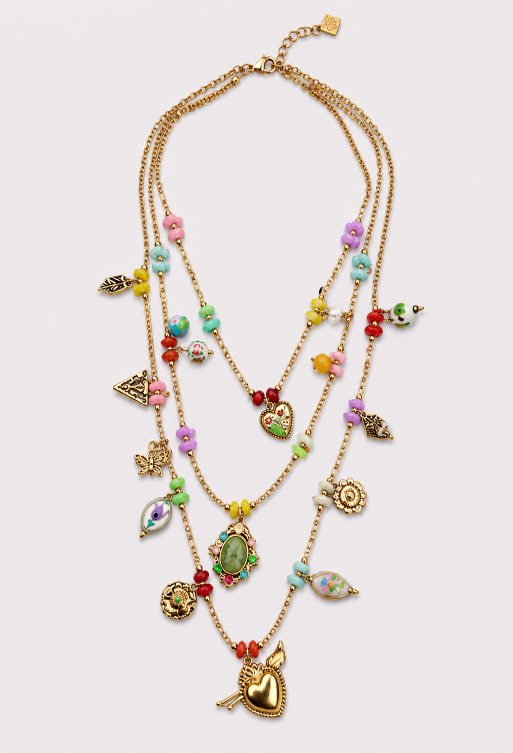 Collar Tres Cadenas Charms Multicolor