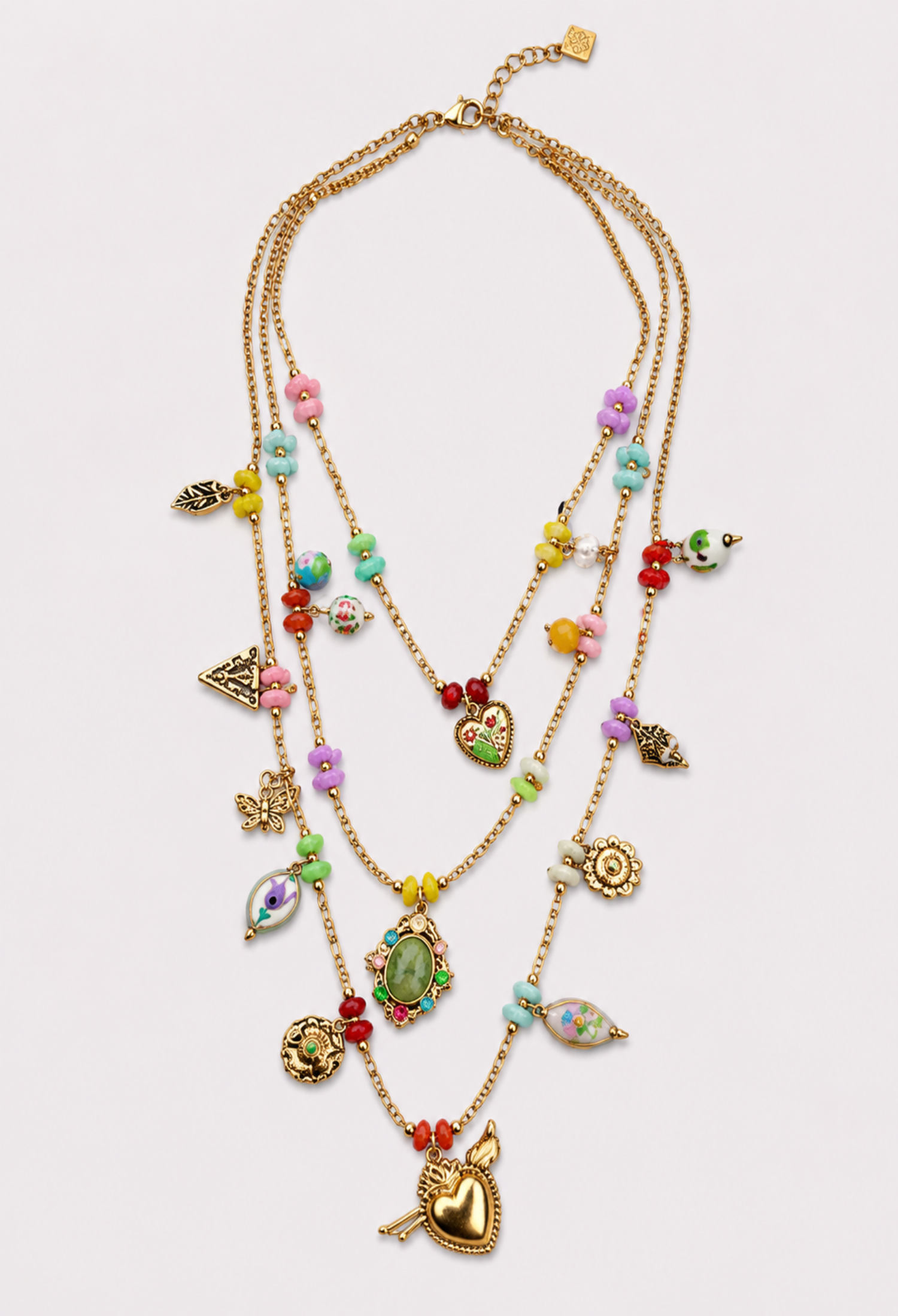 Collar Tres Cadenas Charms Multicolor