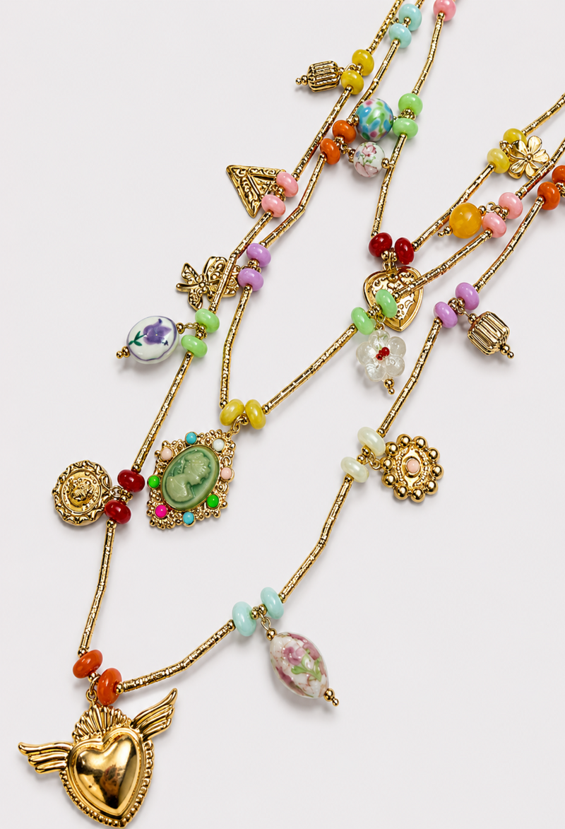 Collar Tres Cadenas Charms Multicolor