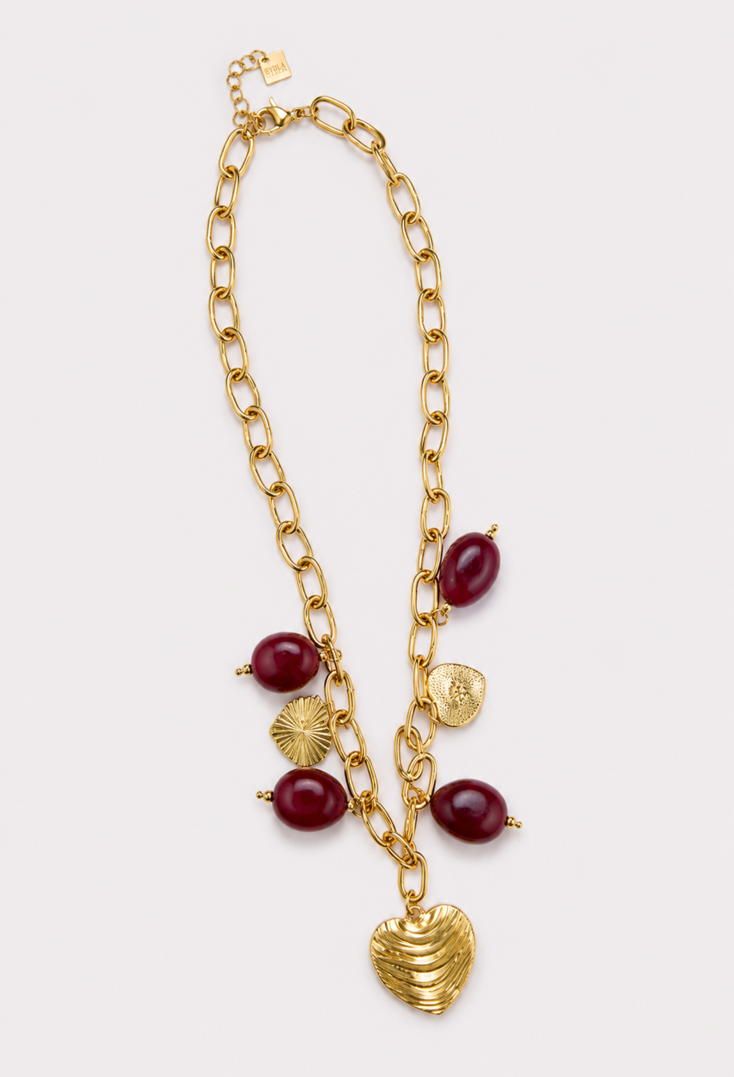 Collar Cadena Dorada Óvalos Burdeos