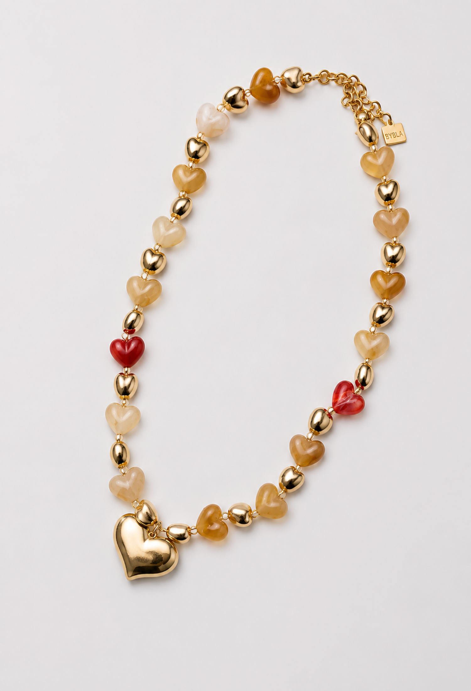 Collar Corazones Dorado Miel con Colgante