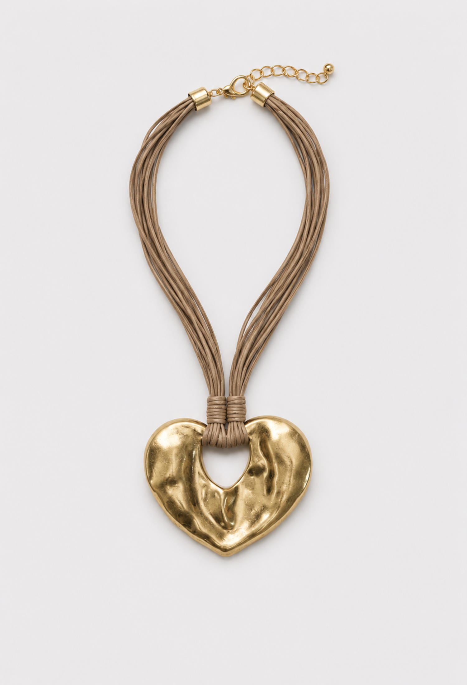 Collar Corazón Dorado con Cordones Taupe