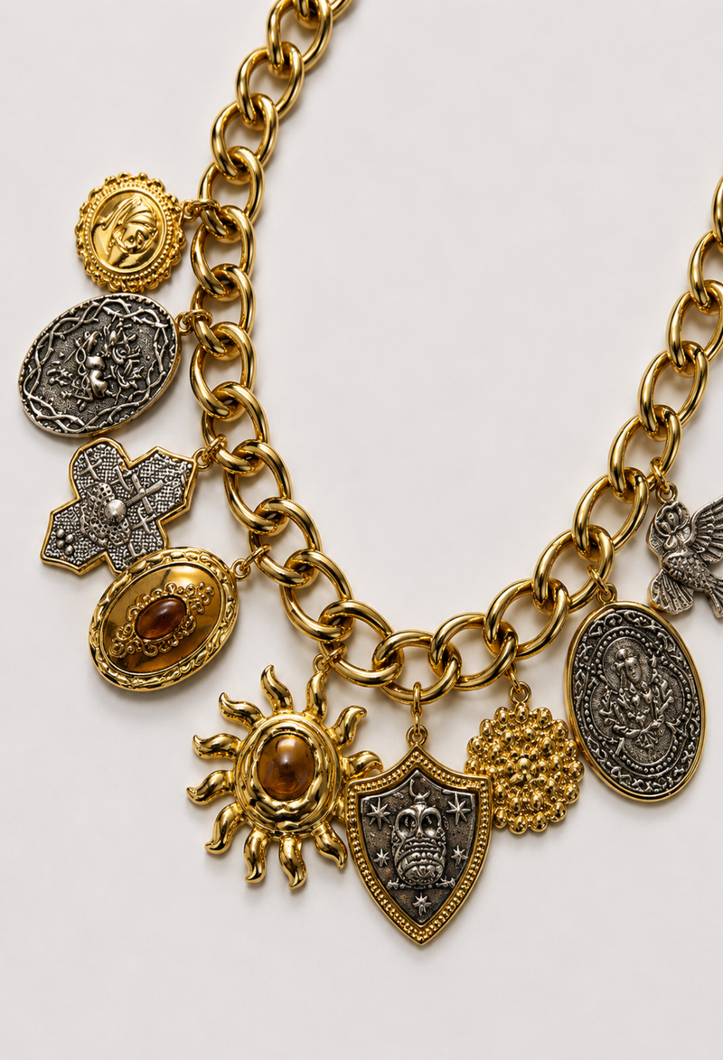 Collar Charms Medallones y Símbolos Bicolor