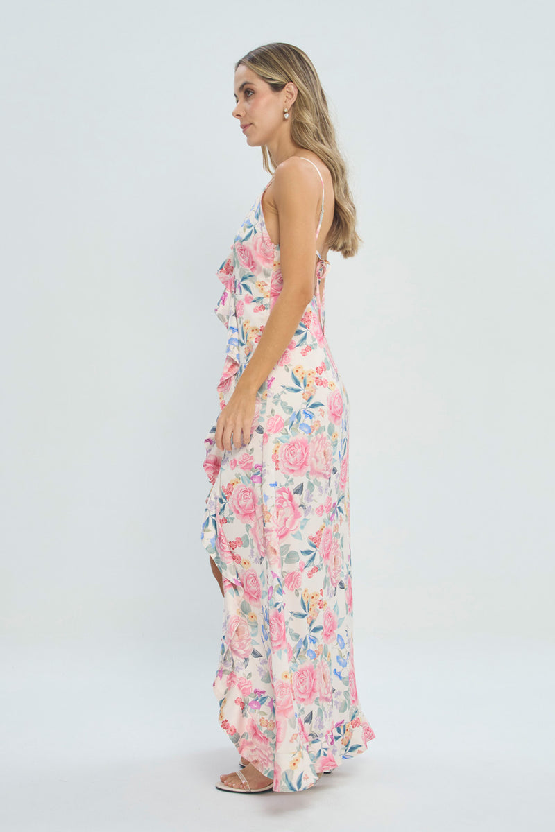 Vestido Largo Asimétrico Floral vista 2 - Outlet BYBLA Colombia