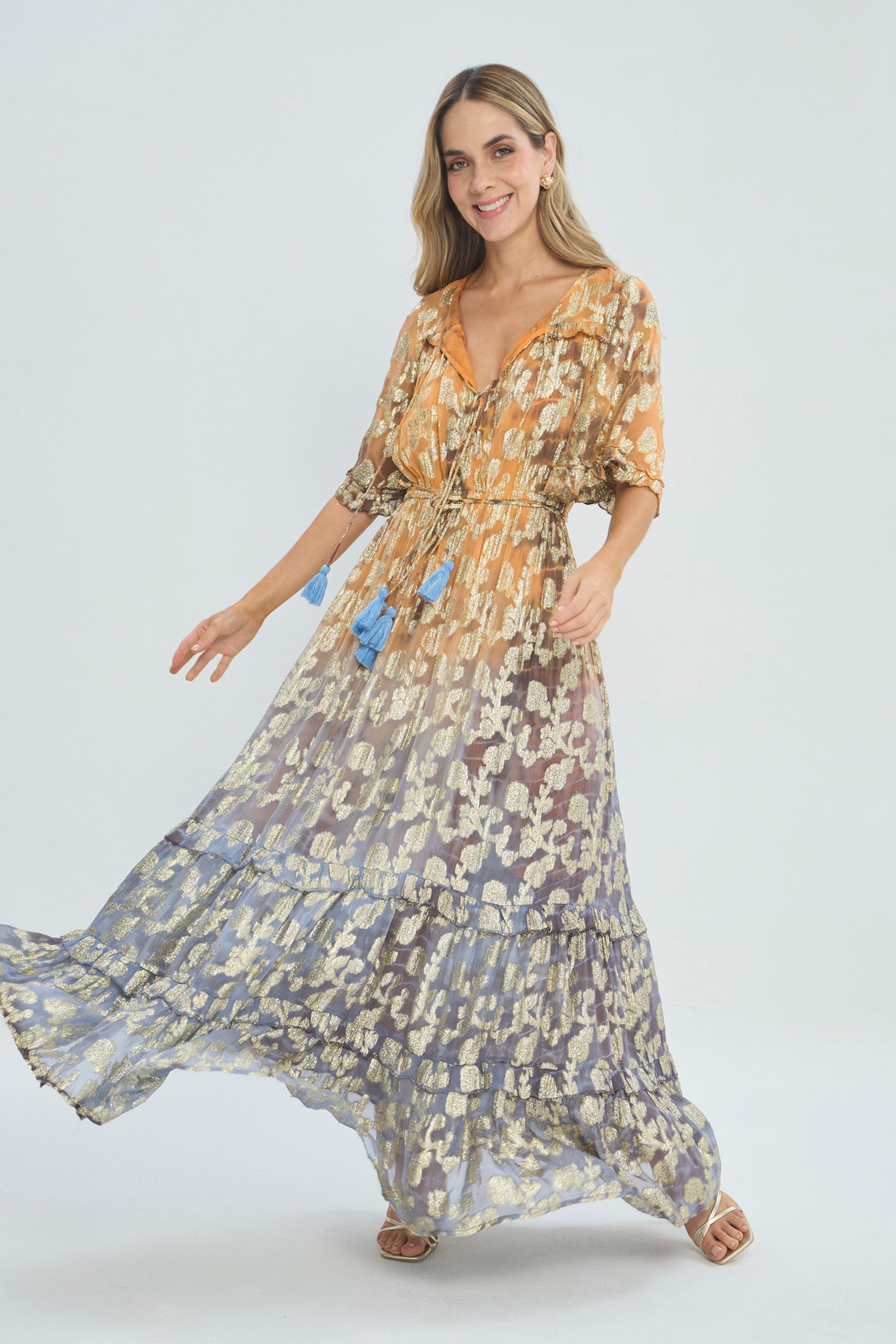 Vestido Largo Lurex Dorado - Outlet BYBLA Colombia