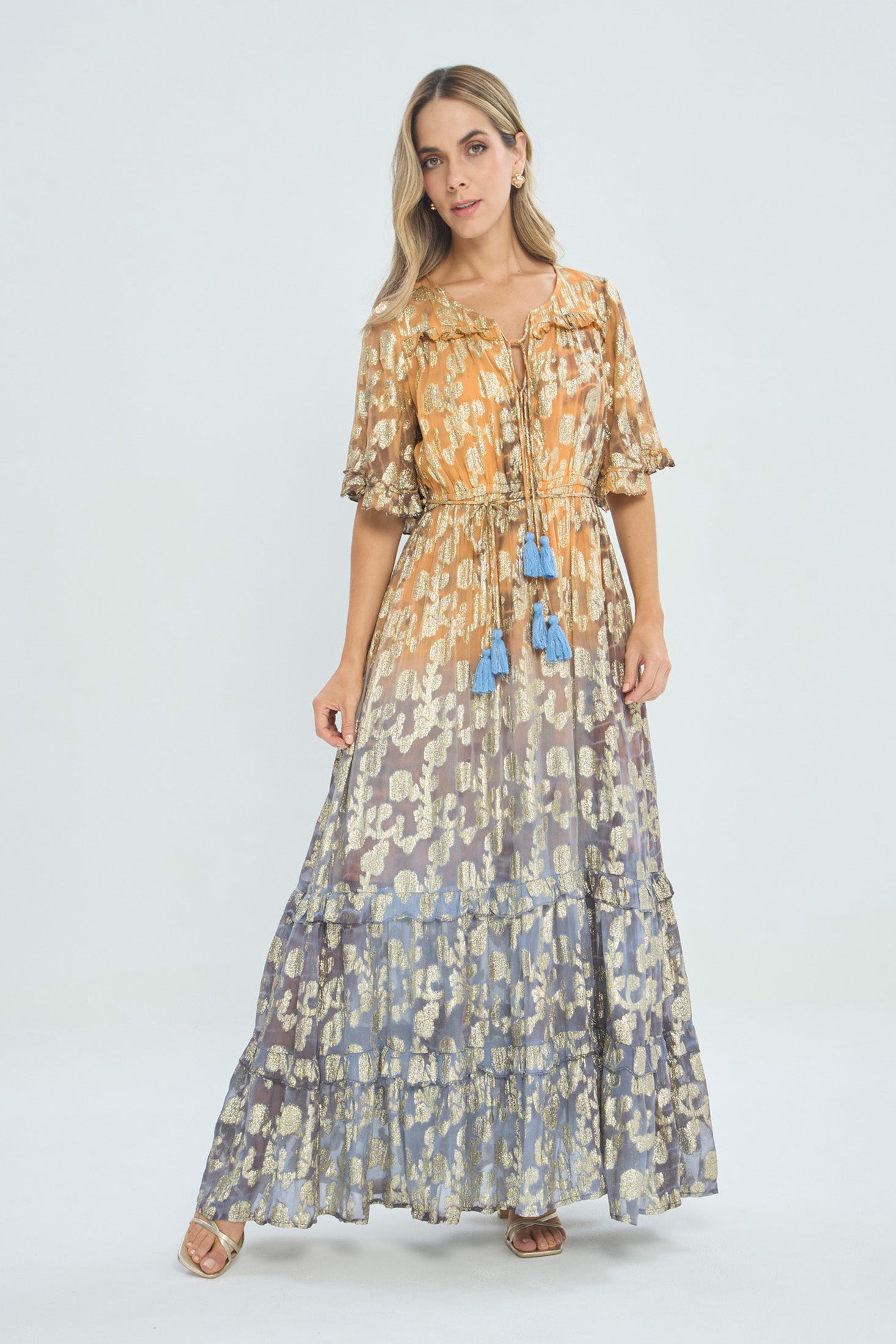 Vestido Largo Lurex Dorado vista 2 - Outlet BYBLA Colombia