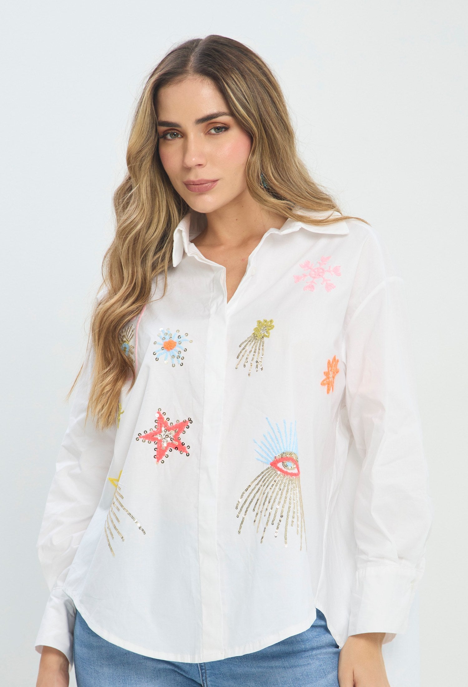 Camisa Bordado Multicolor blanco BYBLA Colombia