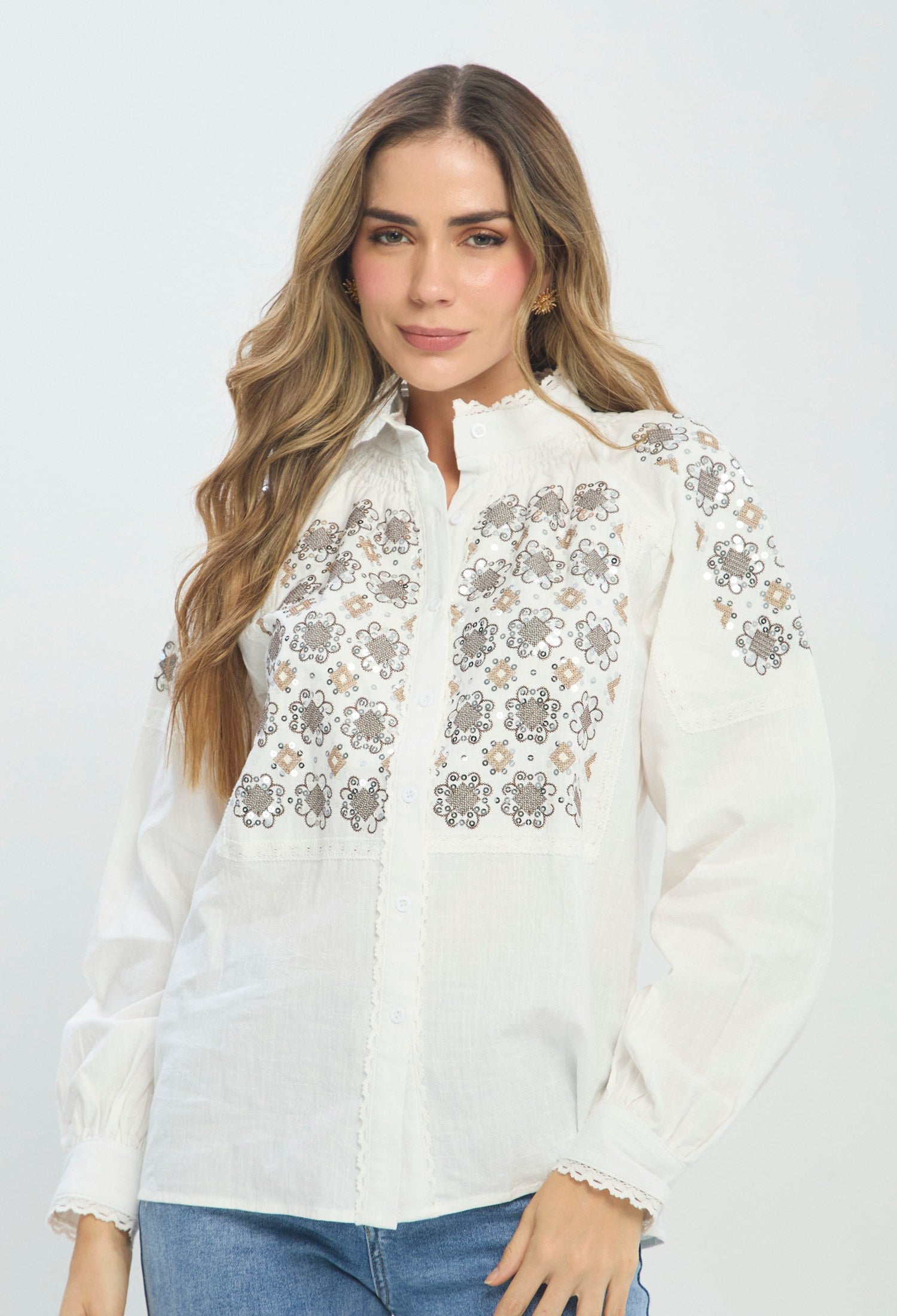 Blusa Bordado Calado blanco BYBLA Colombia