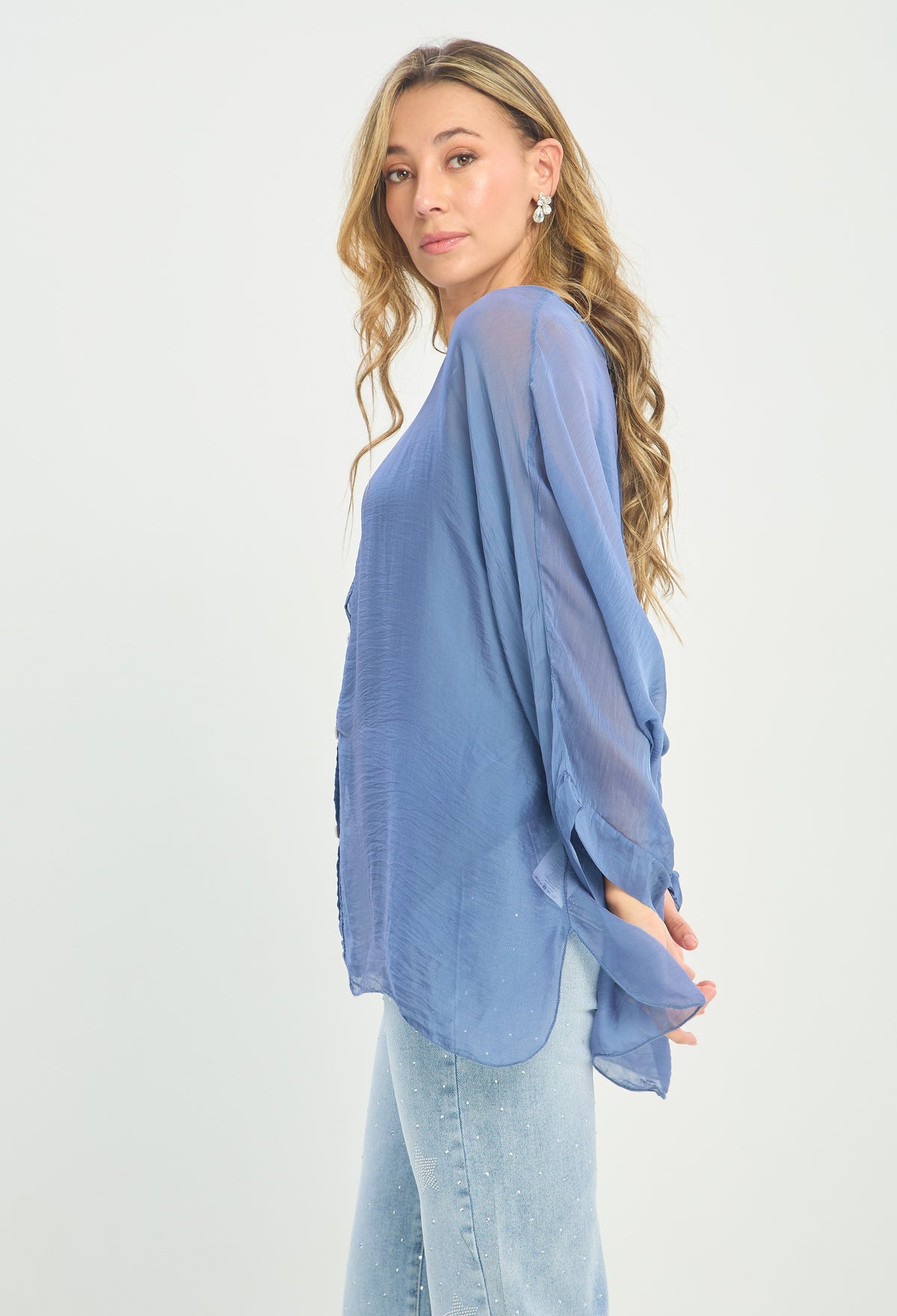 Blusa Seda Botones Azul Índigo BYBLA - vista 2