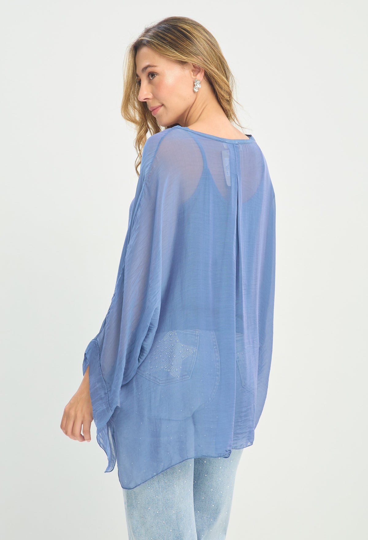 Blusa Seda Botones Azul Índigo BYBLA - vista 3