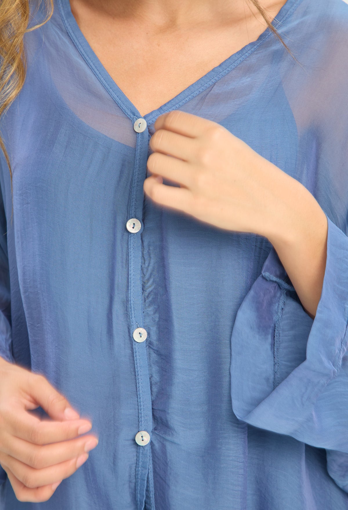 Blusa Seda Botones Azul Índigo BYBLA - vista 4
