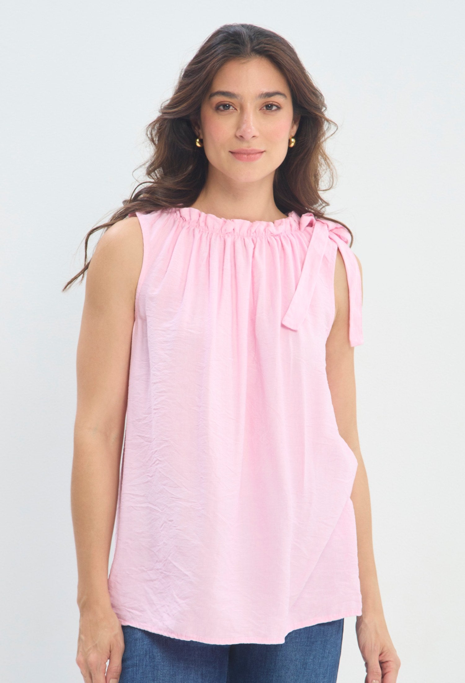 Blusa Cuello Fruncido Lazo rosa pastel BYBLA