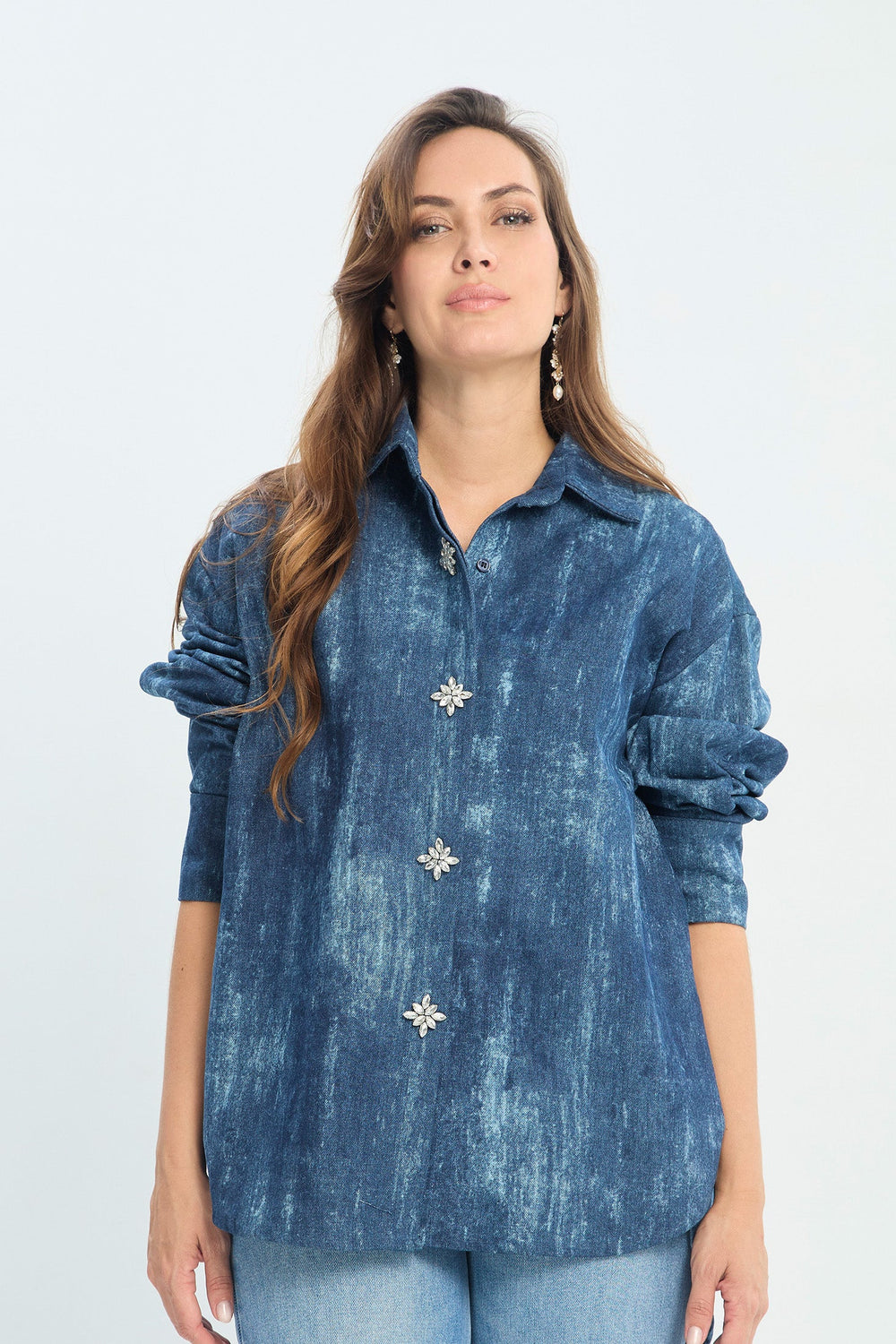 Blusa Oversize Denim Detalle Piedras NEW - BYBLA Colombia