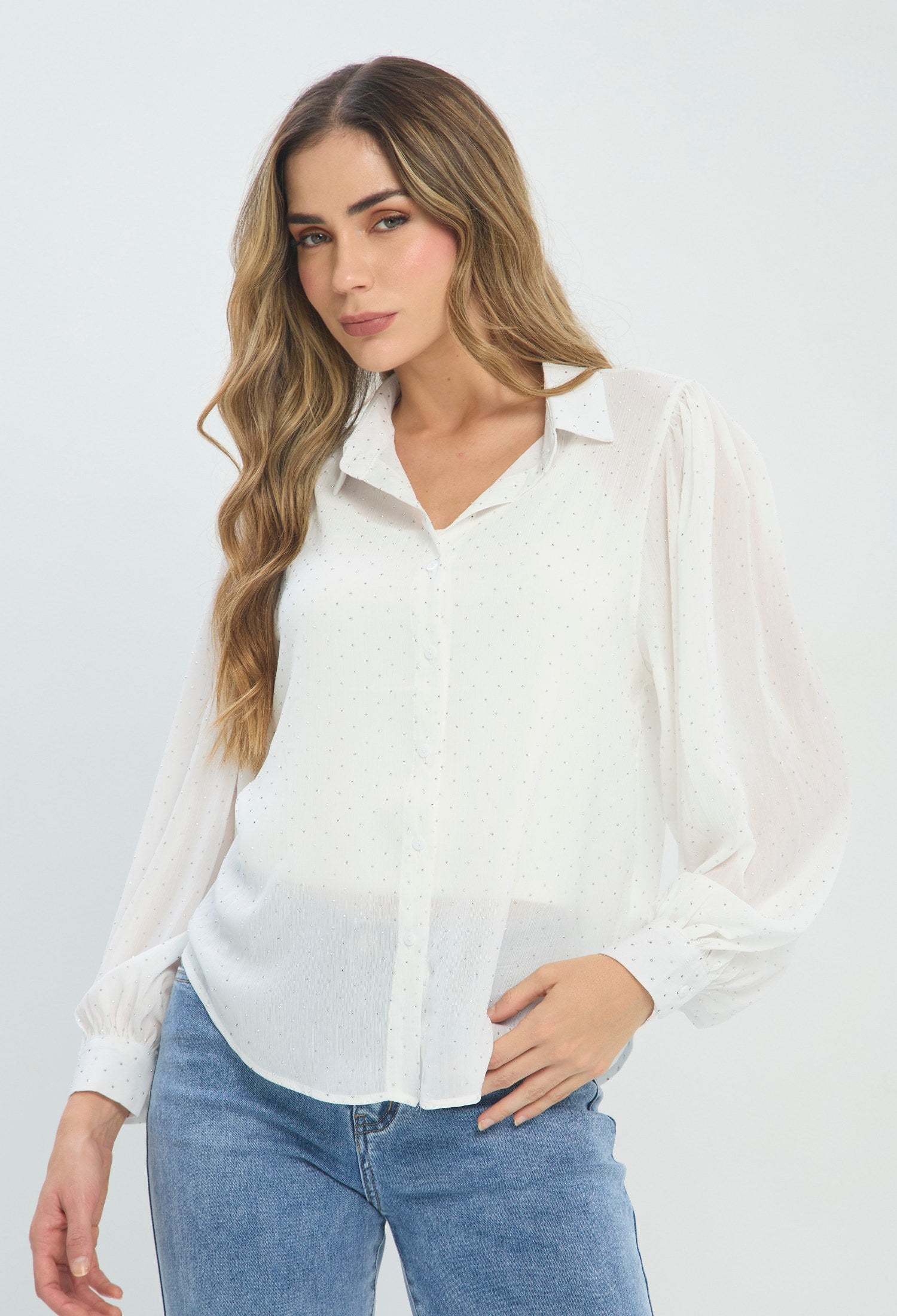 Camisa Plumeti Manga Globo blanco BYBLA Colombia - vista 2