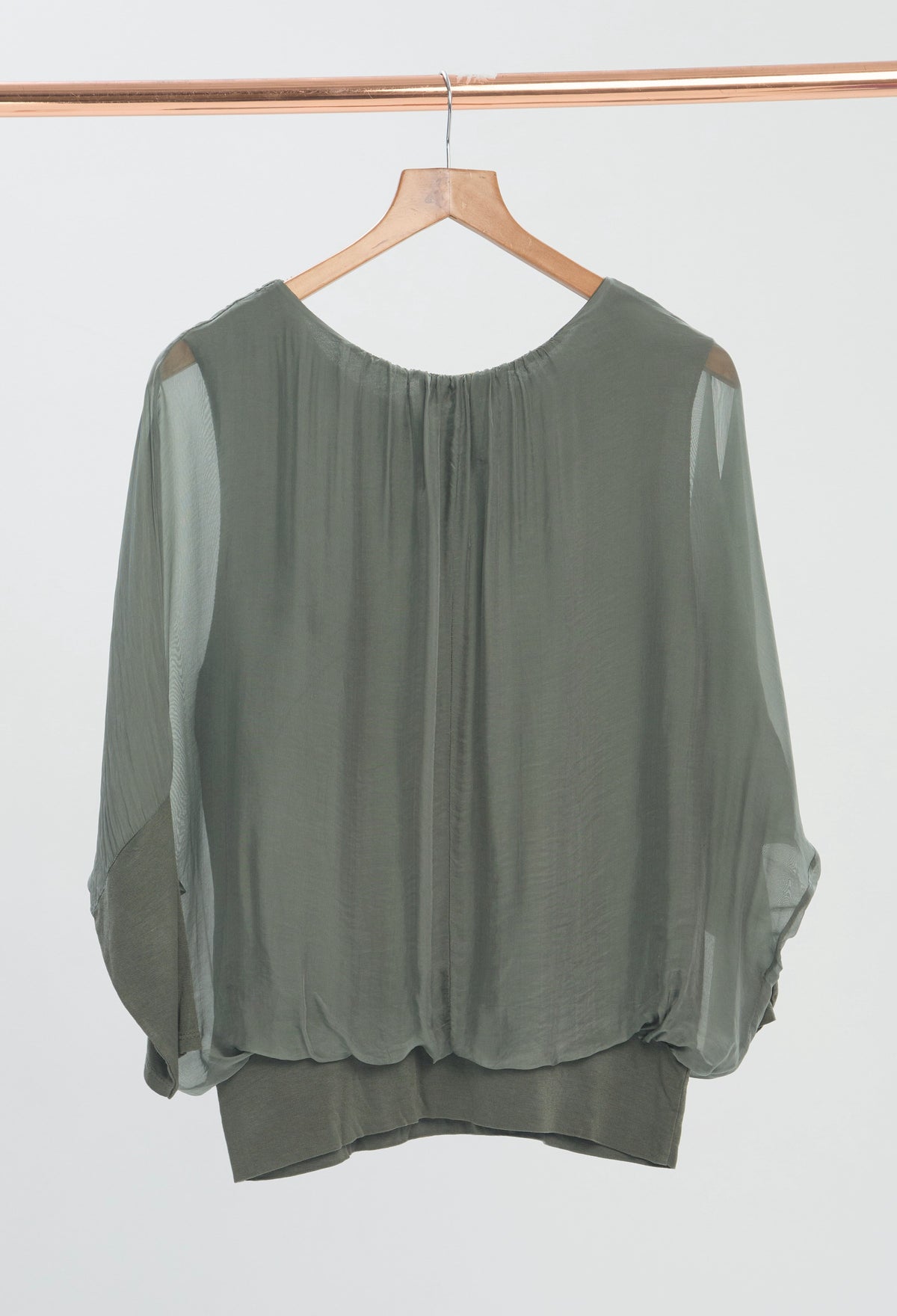 Blusa Drapeada Manga Caída Verdes