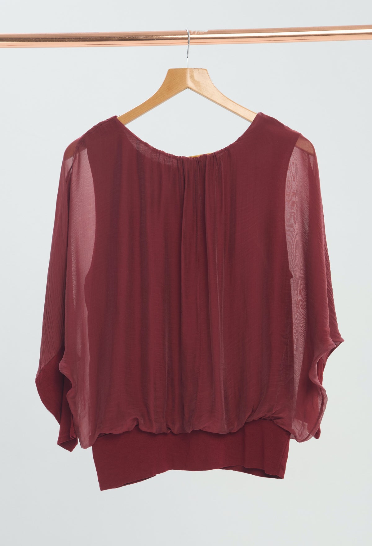 Blusa Drapeada Manga Caída Burgundy