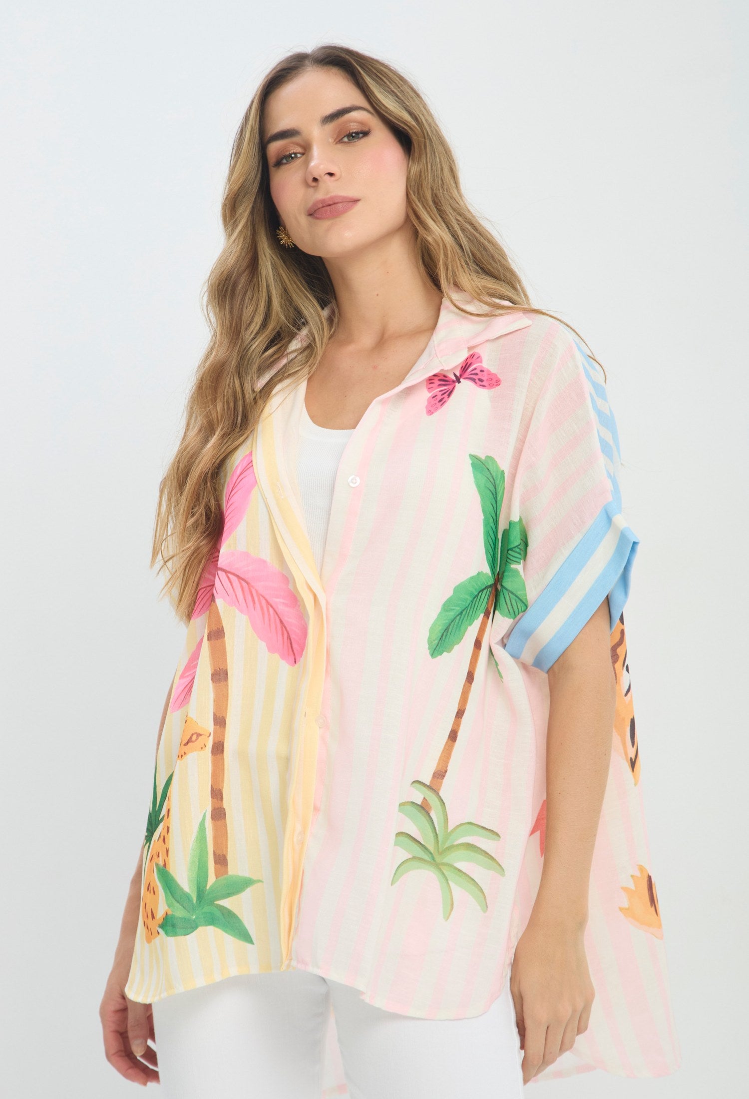 Camisa Estampado Palmeras multicolor BYBLA Colombia