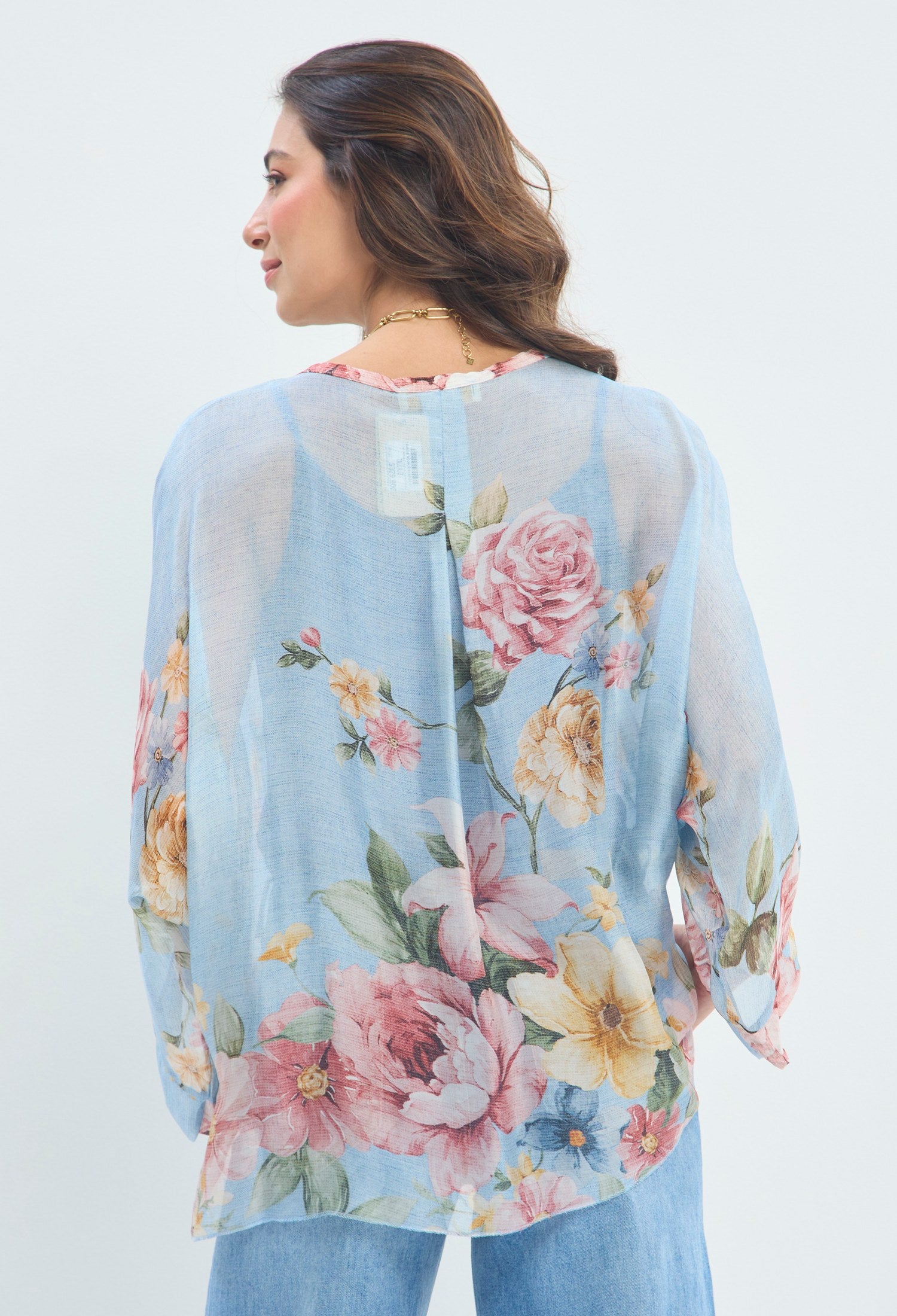 Blusa Floral Kimono Anudada celeste floral BYBLA - vista 3