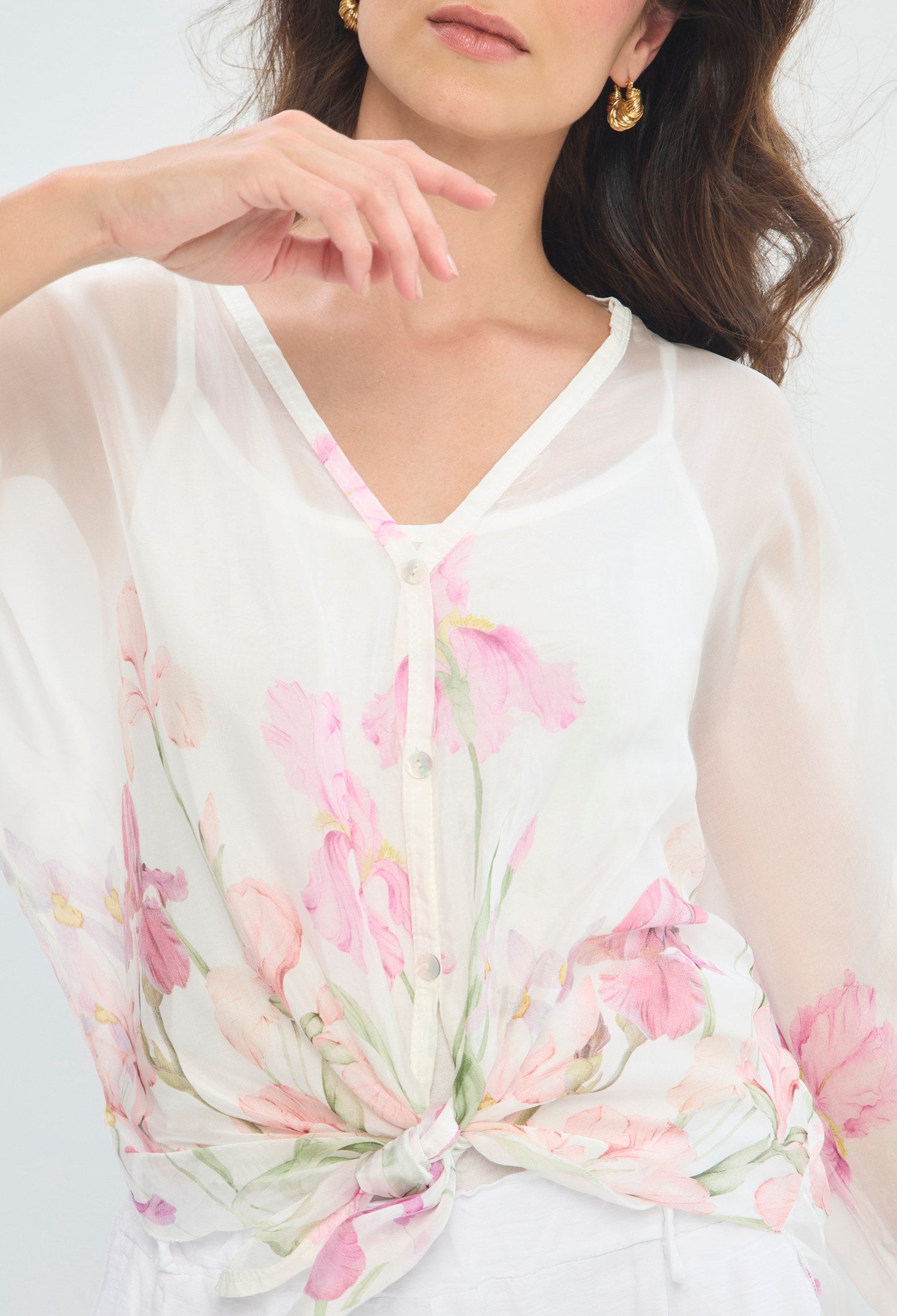 Blusa Floral Kimono Anudada blanco floral BYBLA