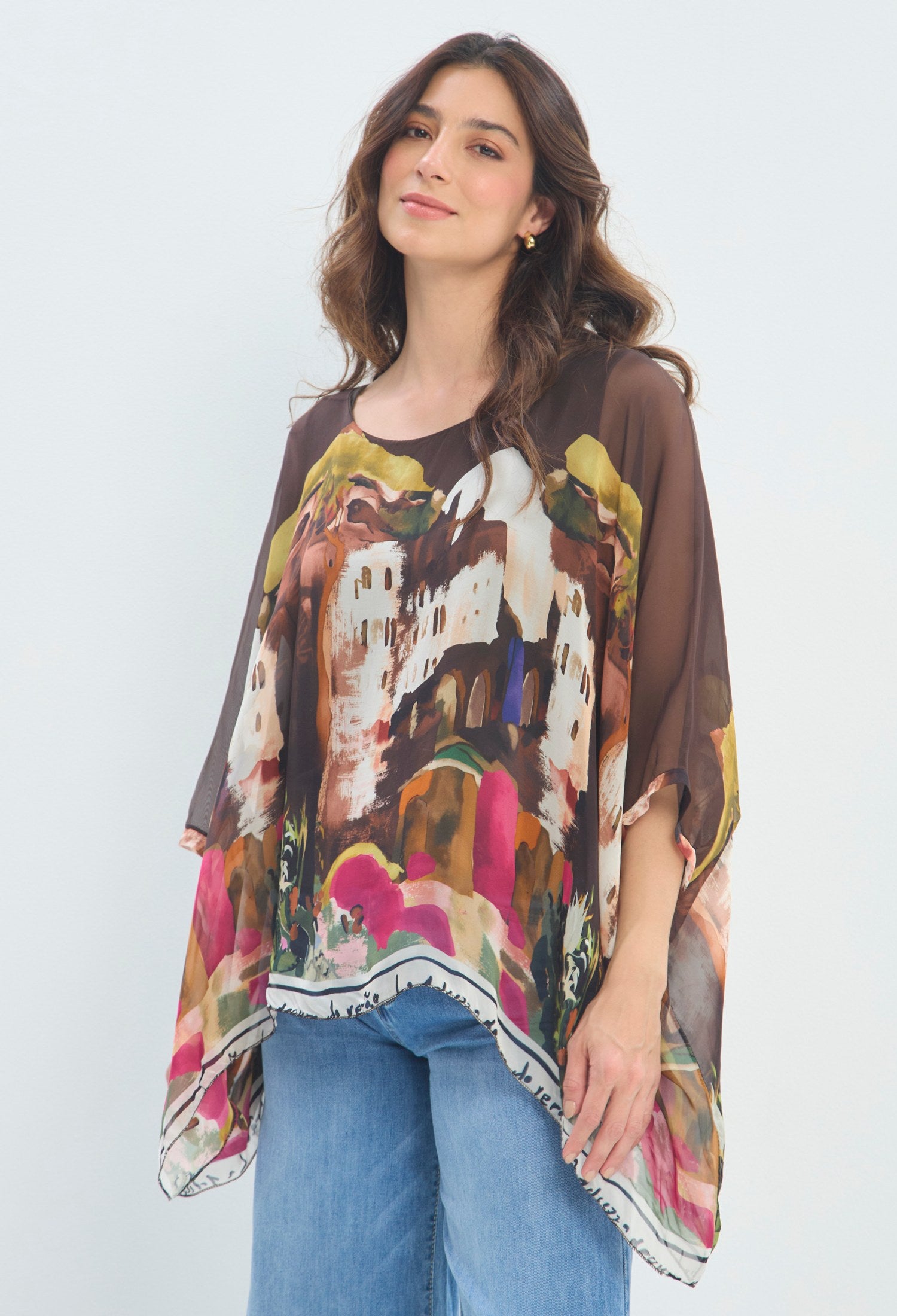 Blusa Kimono Estampada marrón estampado BYBLA
