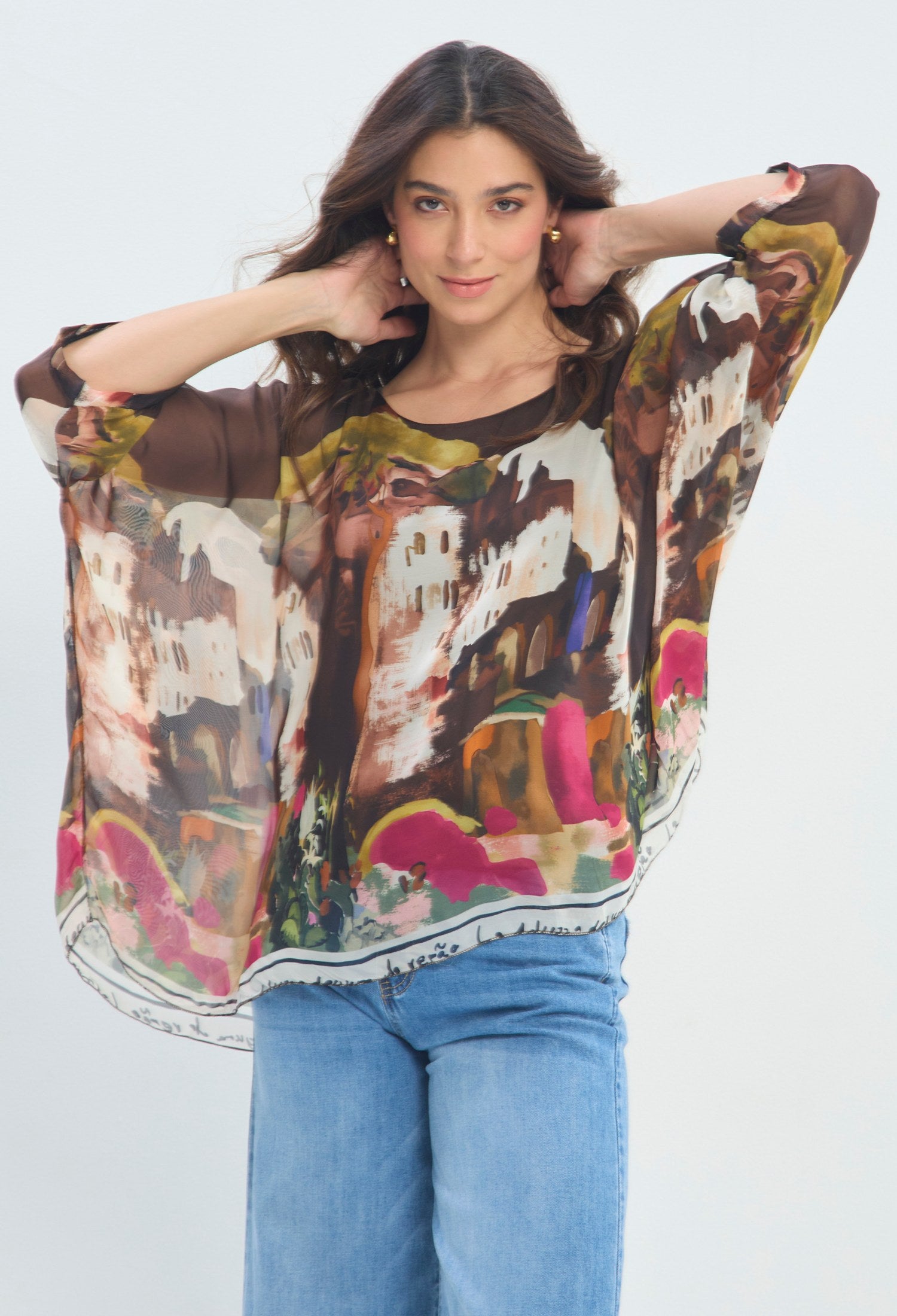 Blusa Kimono Estampada marrón estampado BYBLA - vista 2