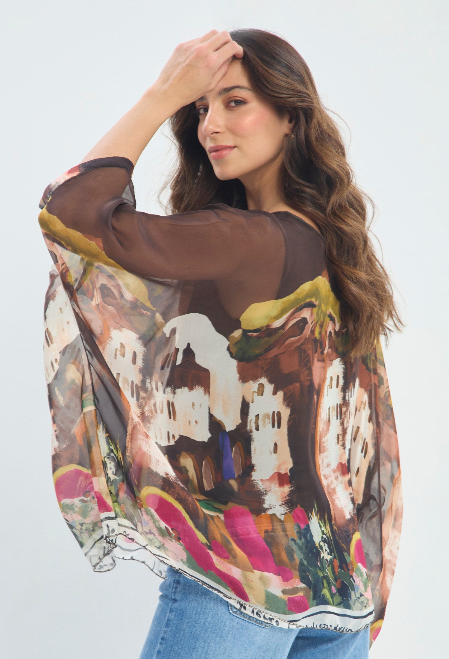 Blusa Kimono Estampada marrón estampado BYBLA - vista 4