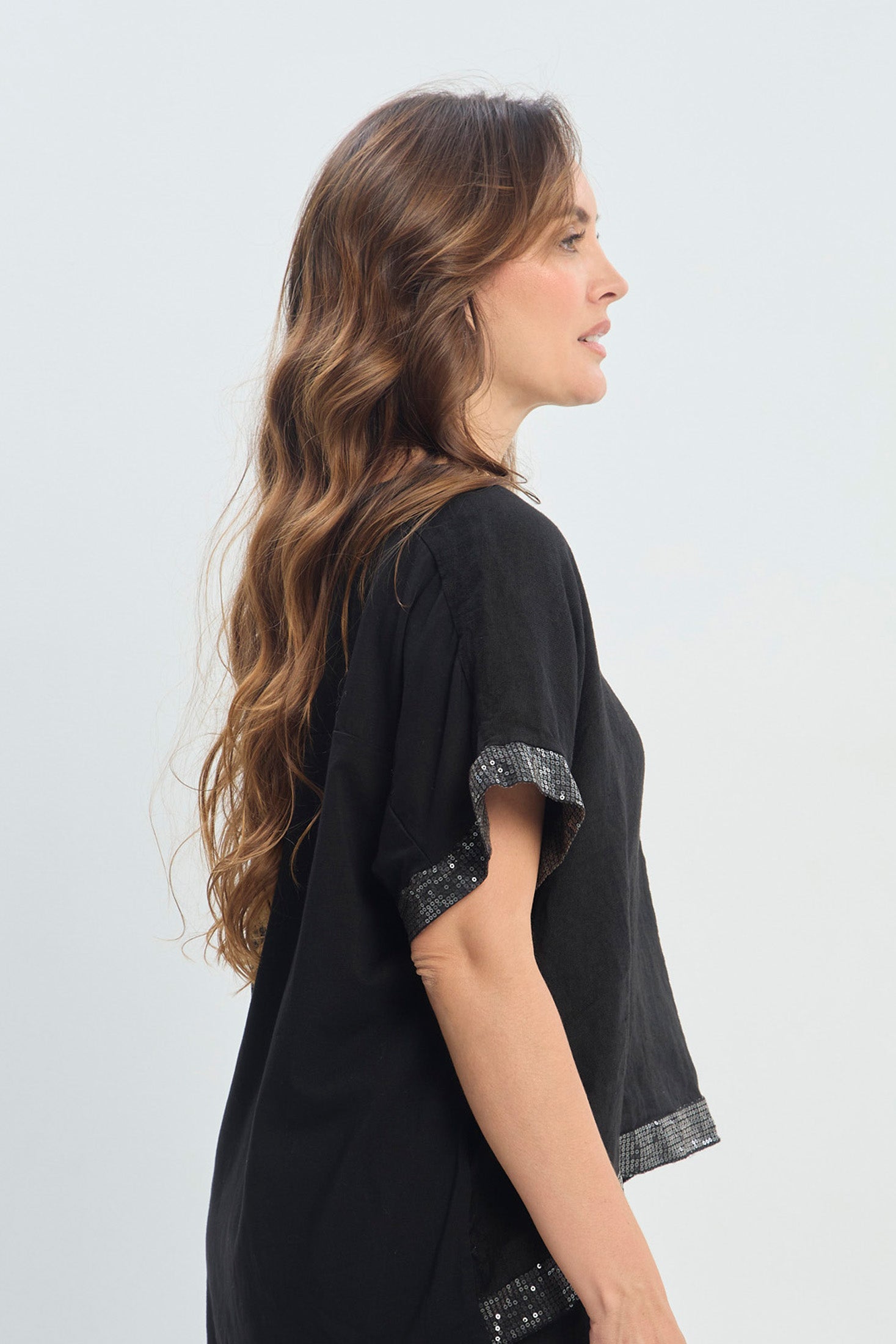 Blusa en Lino Detalles de Lentejuelas NEW