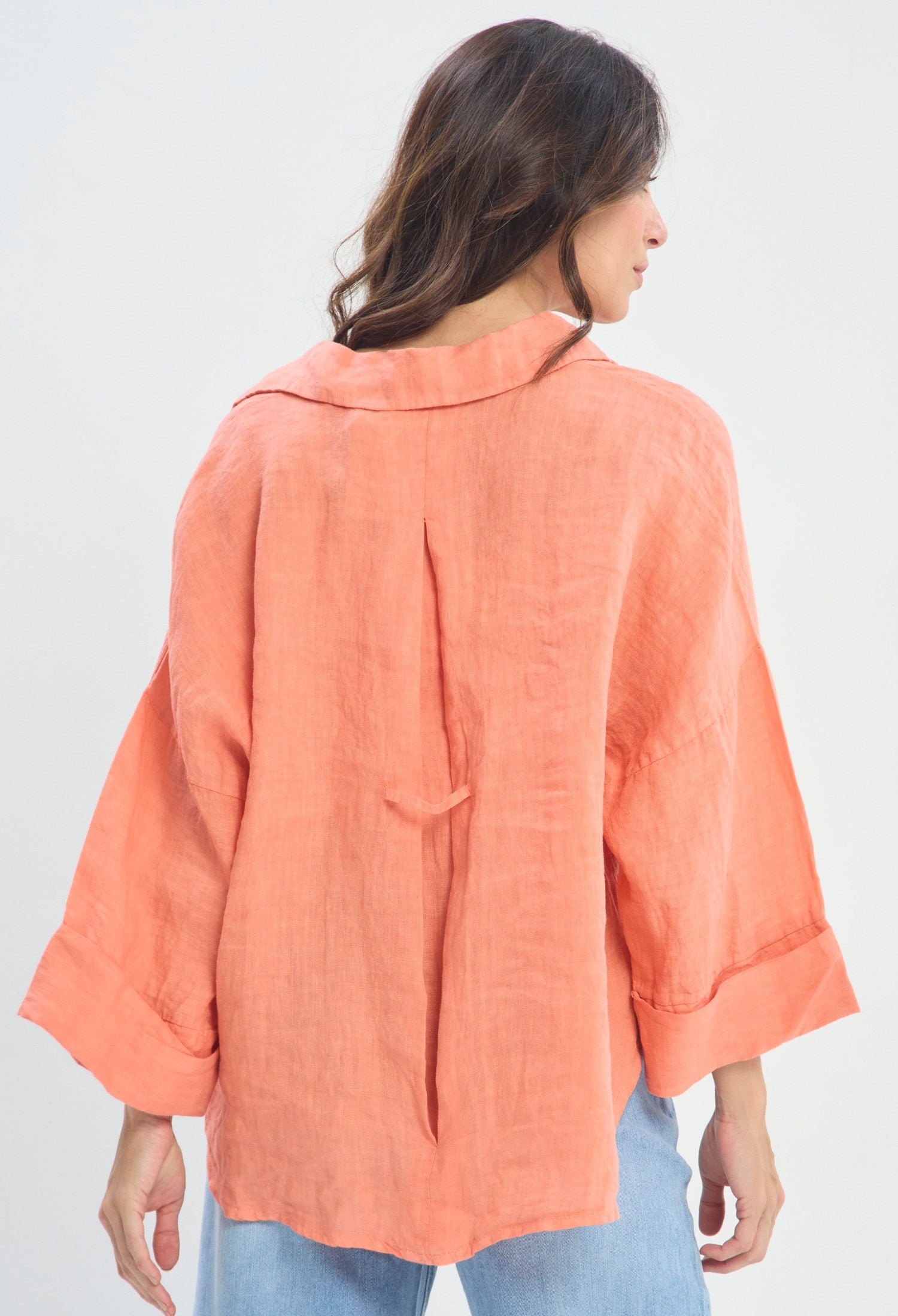 Blusa Lino Manga Amplia rosa coral BYBLA - vista 3