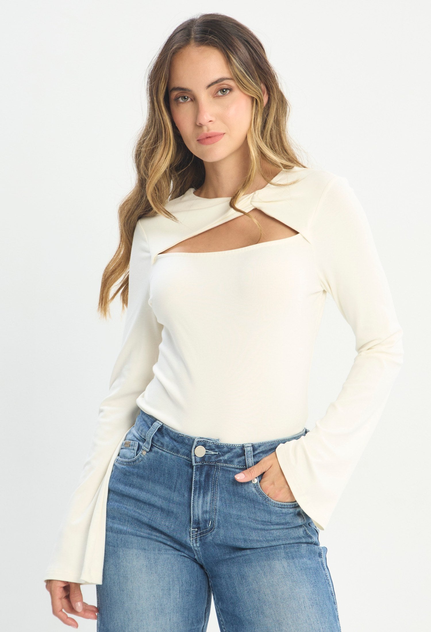 Blusa Manga Larga Beige - BYBLA outlet
