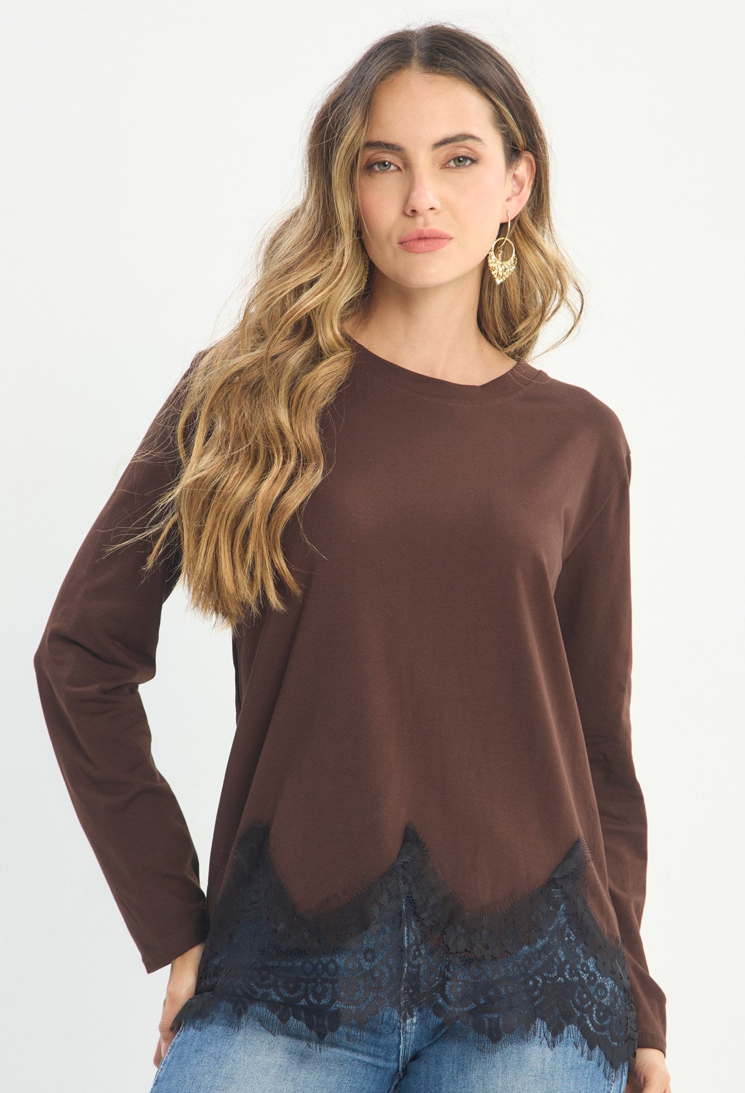 Blusa Manga Larga Marrón - BYBLA outlet