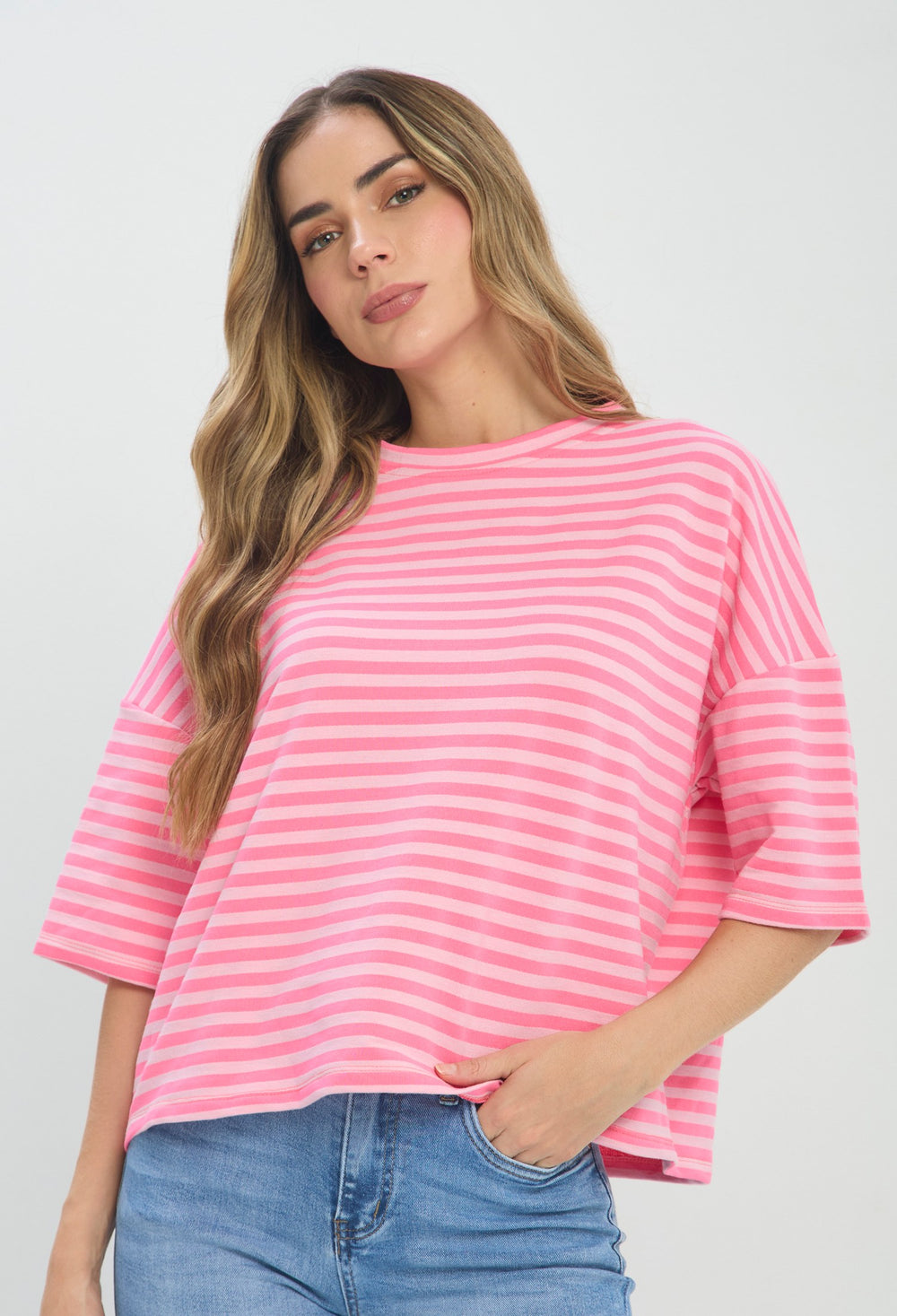 Camiseta Rayas Oversize Rosa rosa BYBLA Colombia