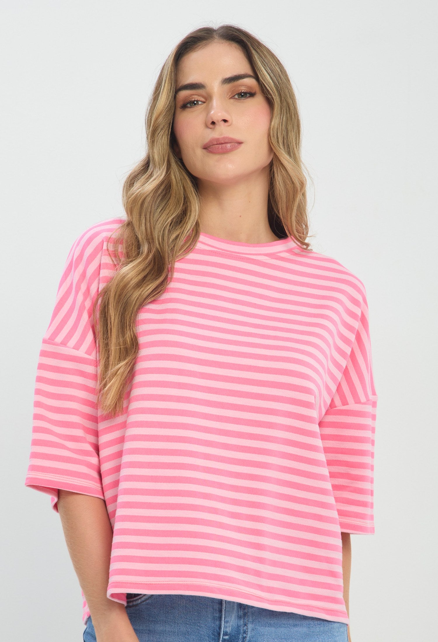 Camiseta Rayas Oversize Rosa rosa BYBLA Colombia - vista 2