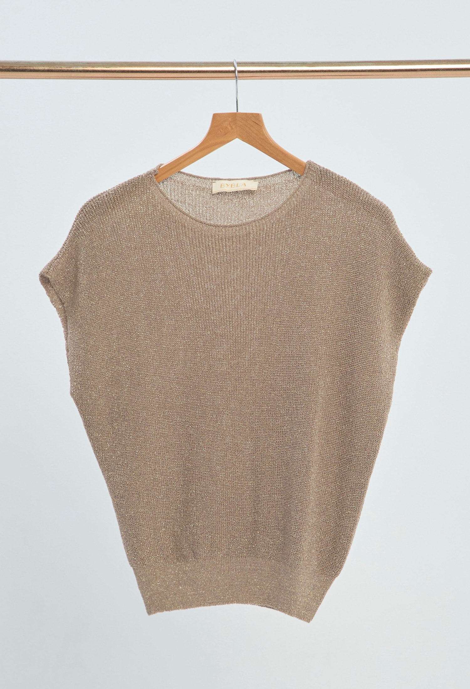 Blusa Punto Brillante Manga Japonesa beige dorado BYBLA