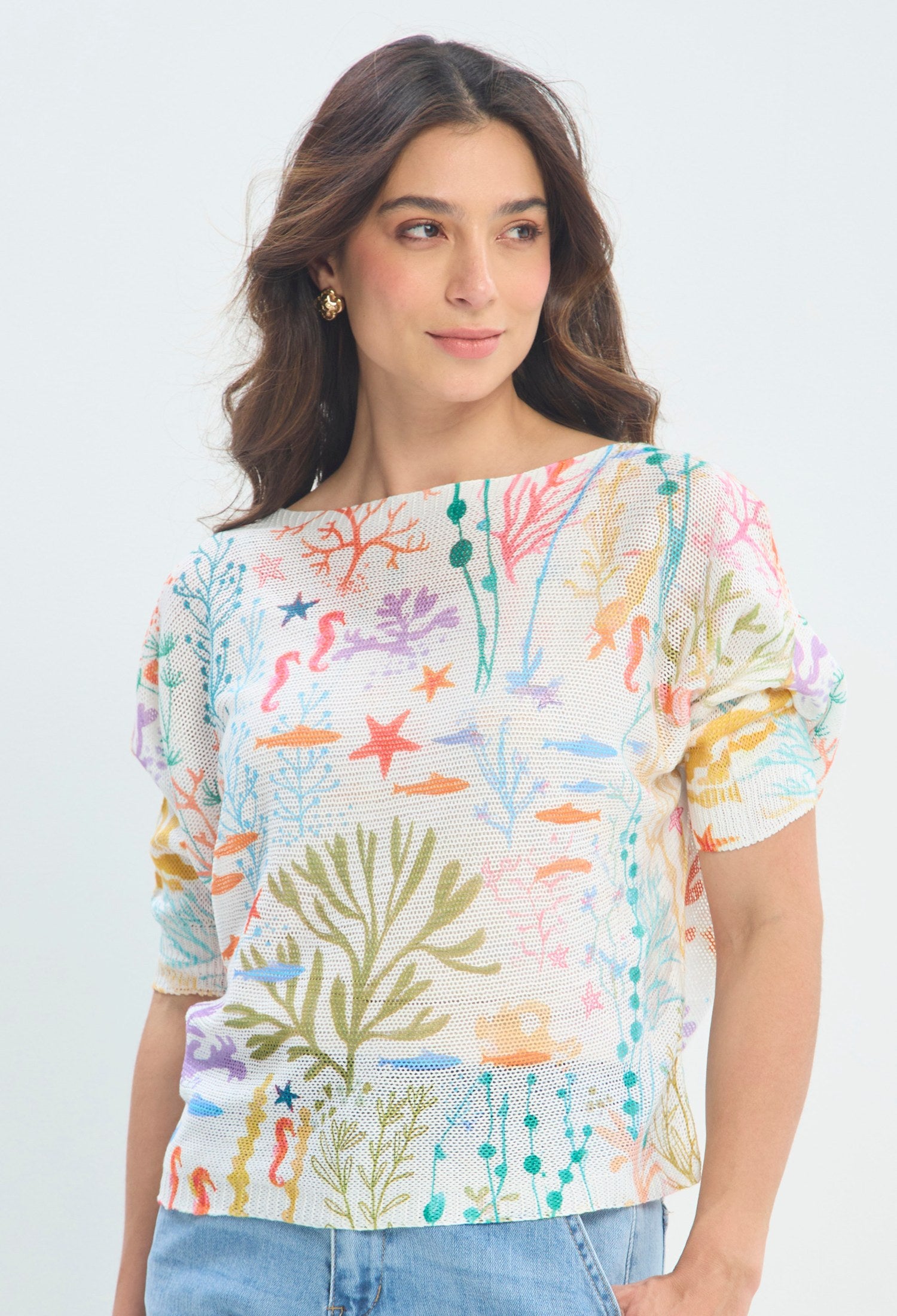 Blusa Punto Calado Fondo Marino blanco marfil BYBLA