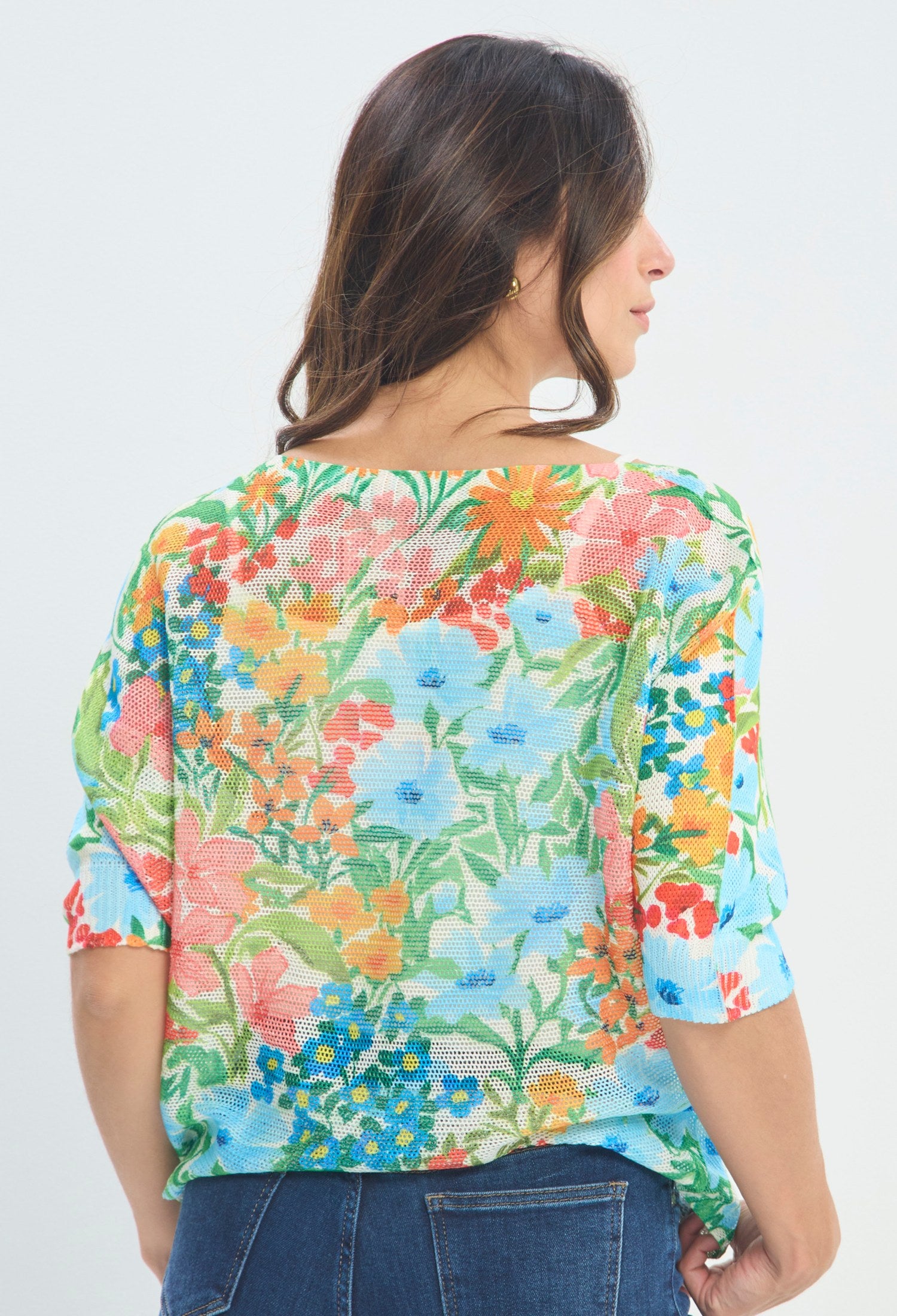 Blusa Punto Calado Fondo Marino blanco multicolor BYBLA
